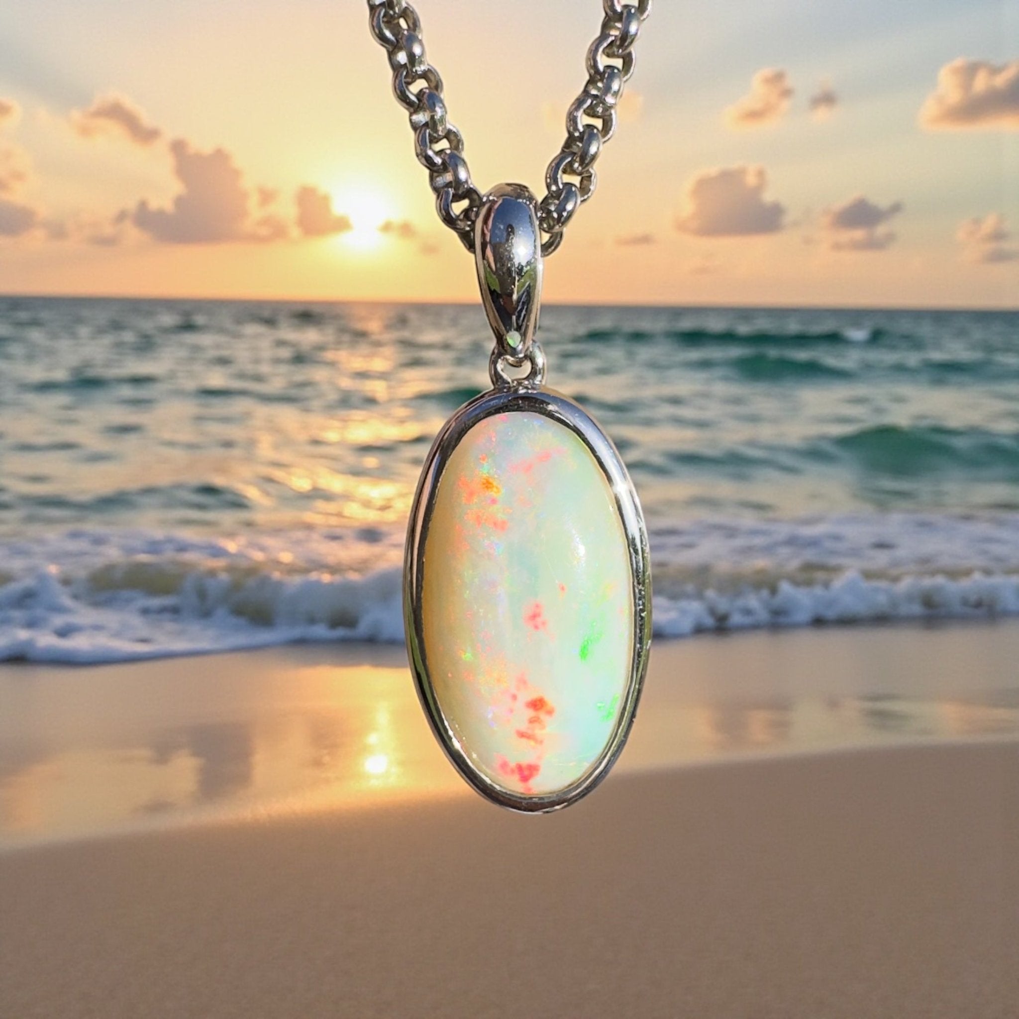Cape Tribulation Colourfall ~ 4ct Coober Pedy Opal 925 Silver Pendant