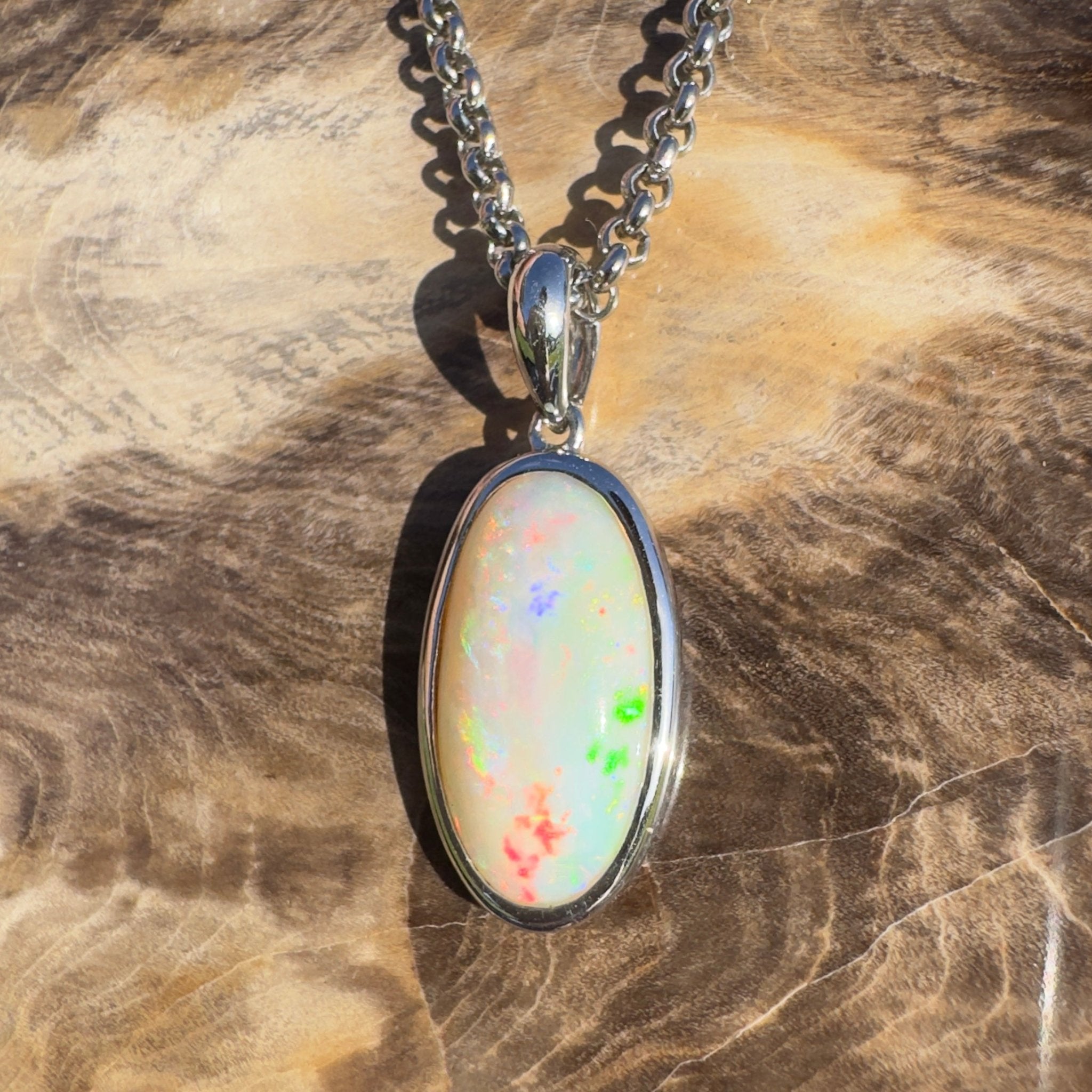 Cape Tribulation Colourfall ~ 4ct Coober Pedy Opal 925 Silver Pendant