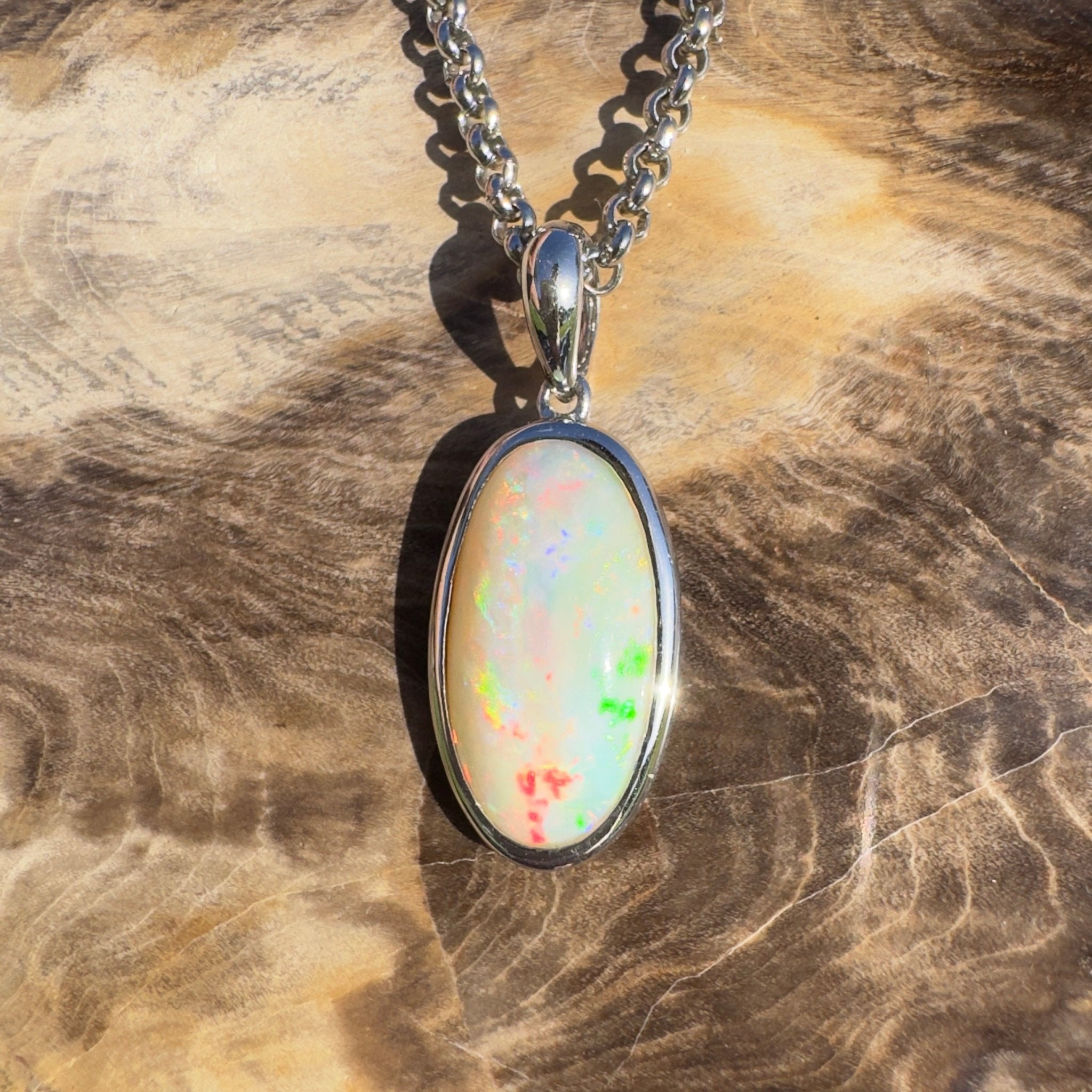 Cape Tribulation Colourfall ~ 4ct Coober Pedy Opal 925 Silver Pendant