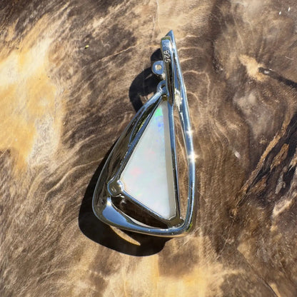 ‘Cape Tribulation Rain Light’ ~ Handcrafted 2.1ct Solid Lightning Ridge Opal and Cubic Zirconia 925 Sterling Silver Pendant Necklace