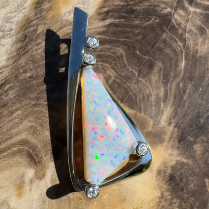 ‘Cape Tribulation Rain Light’ ~ Handcrafted 2.1ct Solid Lightning Ridge Opal and Cubic Zirconia 925 Sterling Silver Pendant Necklace