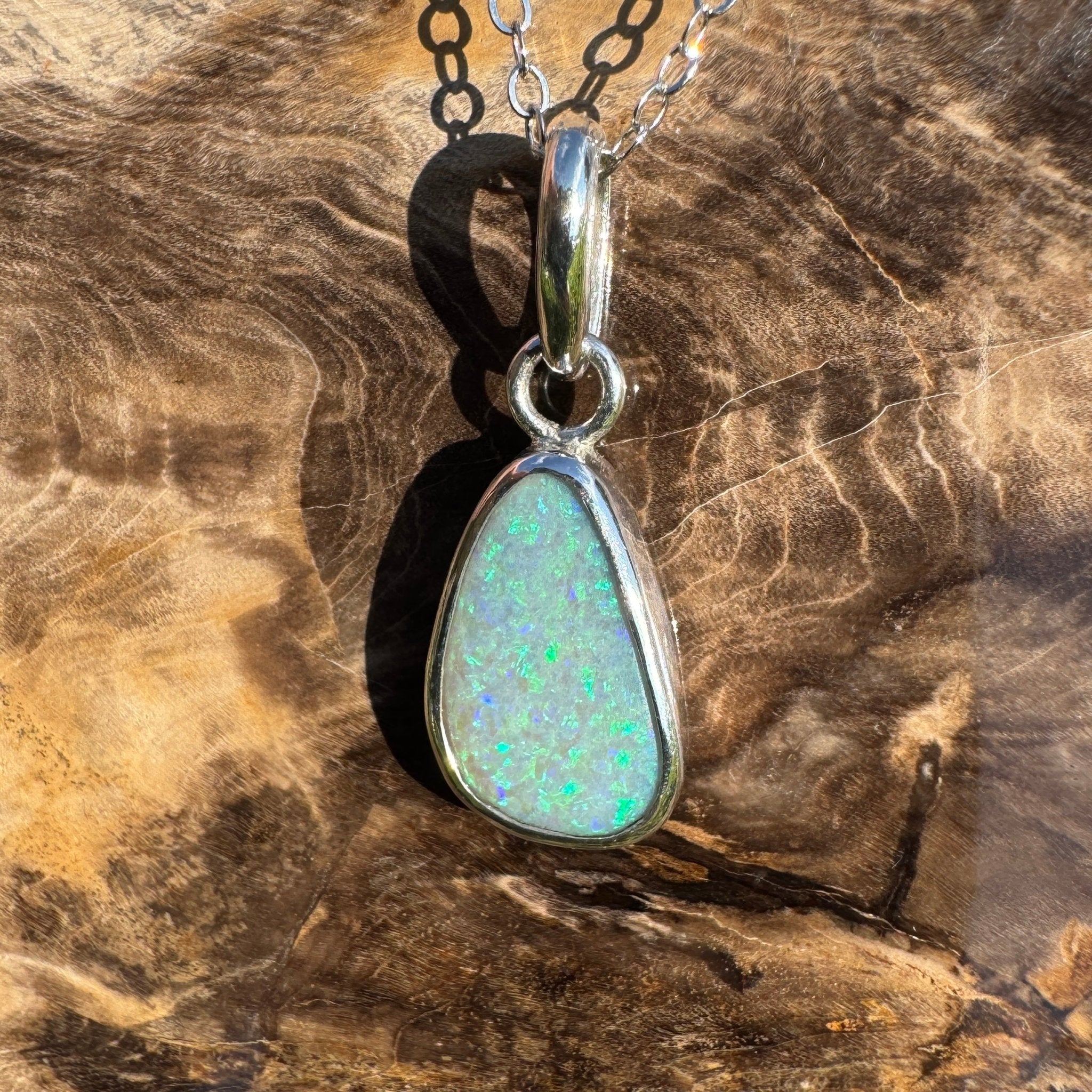 Cape Woolamai Waves – 2.8ct Solid Lightning Ridge Opal 925 Sterling Silver Pendant Necklace