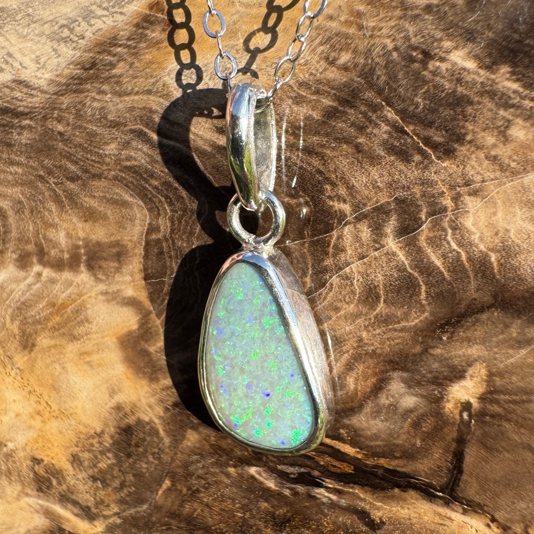 Cape Woolamai Waves – 2.8ct Solid Lightning Ridge Opal 925 Sterling Silver Pendant Necklace