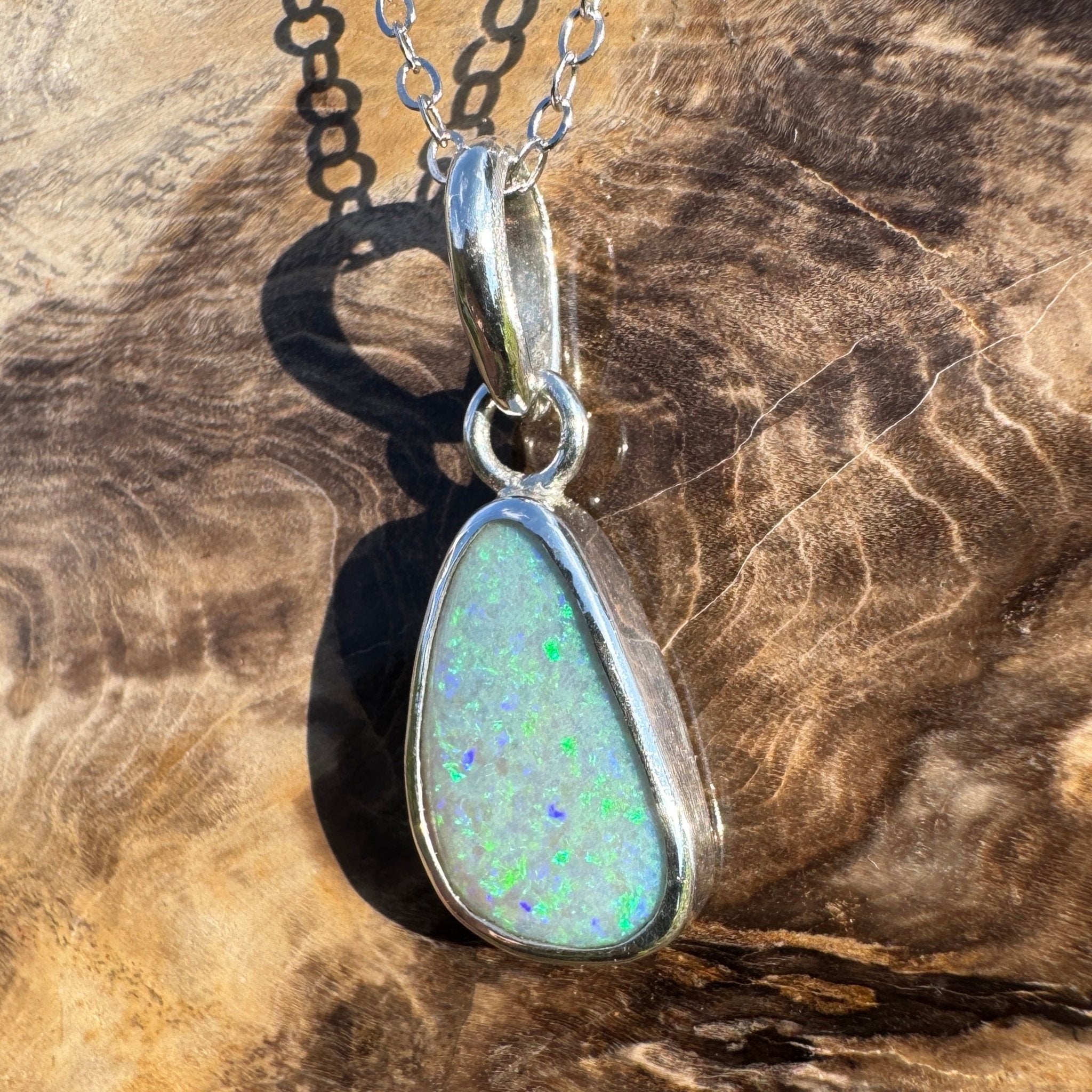 Cape Woolamai Waves – 2.8ct Solid Lightning Ridge Opal 925 Sterling Silver Pendant Necklace