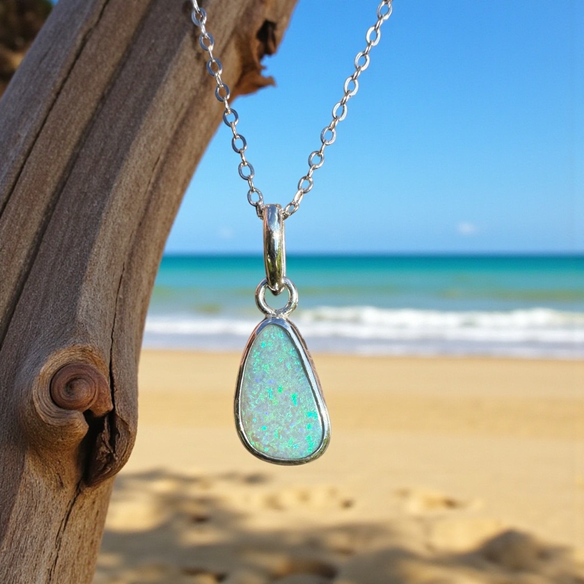 Cape Woolamai Waves – 2.8ct Solid Lightning Ridge Opal 925 Sterling Silver Pendant Necklace