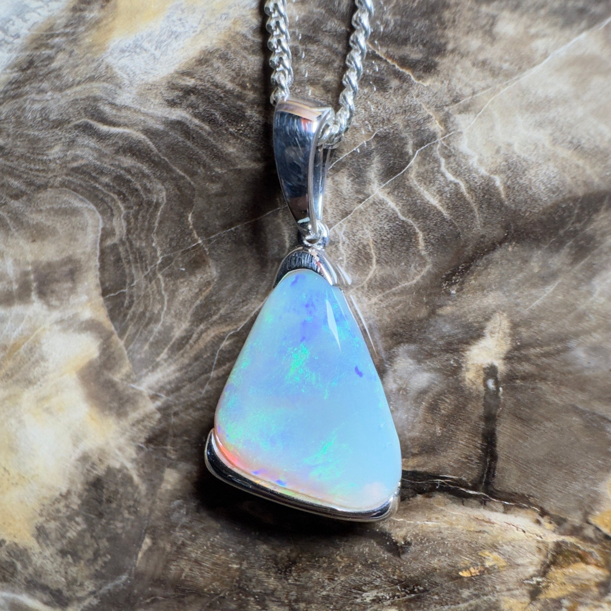 Cape York Current ~ 5ct Coober Pedy Dark Crystal Opal 925 Silver Pendant