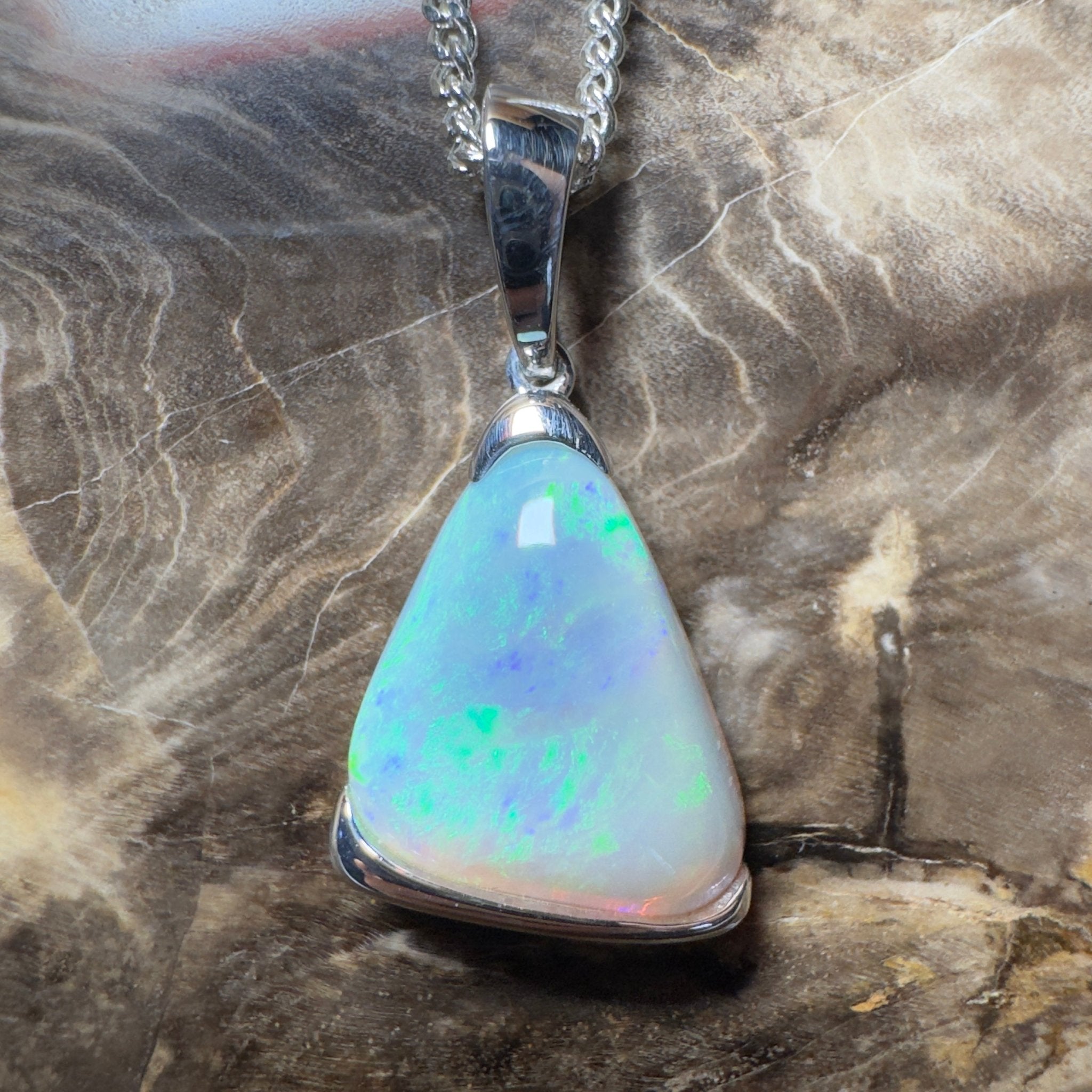 Cape York Current ~ 5ct Coober Pedy Dark Crystal Opal 925 Silver Pendant