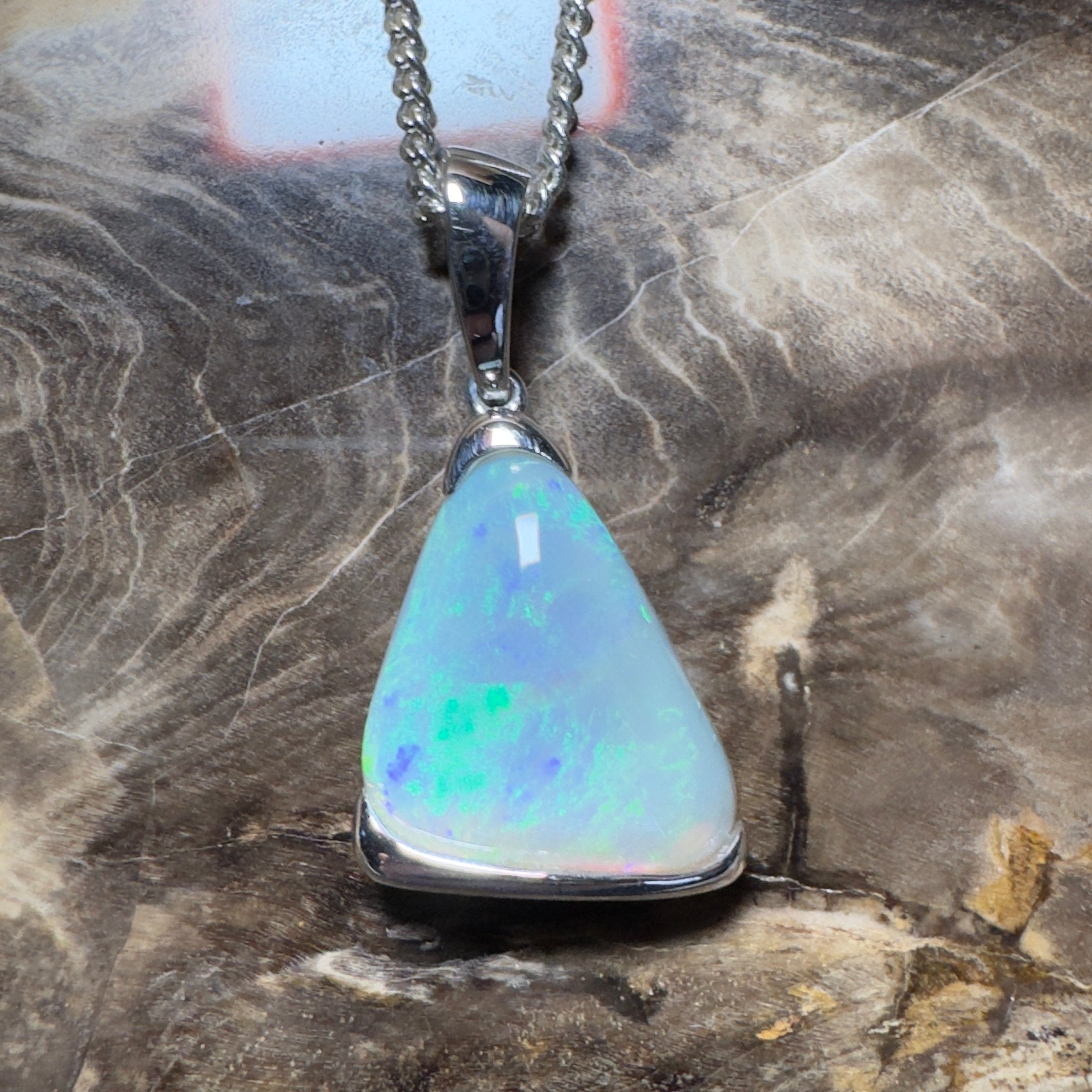 Cape York Current ~ 5ct Coober Pedy Dark Crystal Opal 925 Silver Pendant