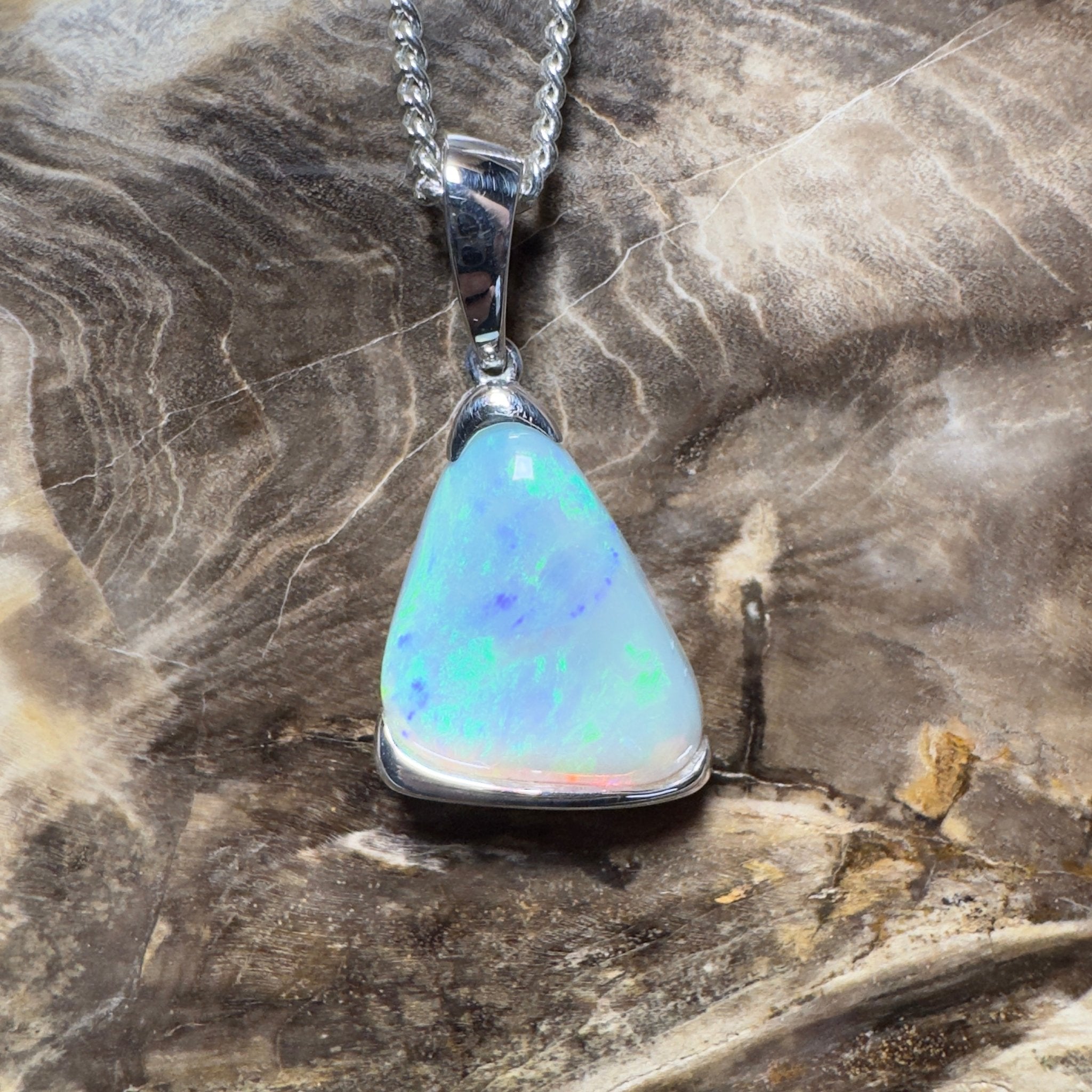 Cape York Current ~ 5ct Coober Pedy Dark Crystal Opal 925 Silver Pendant