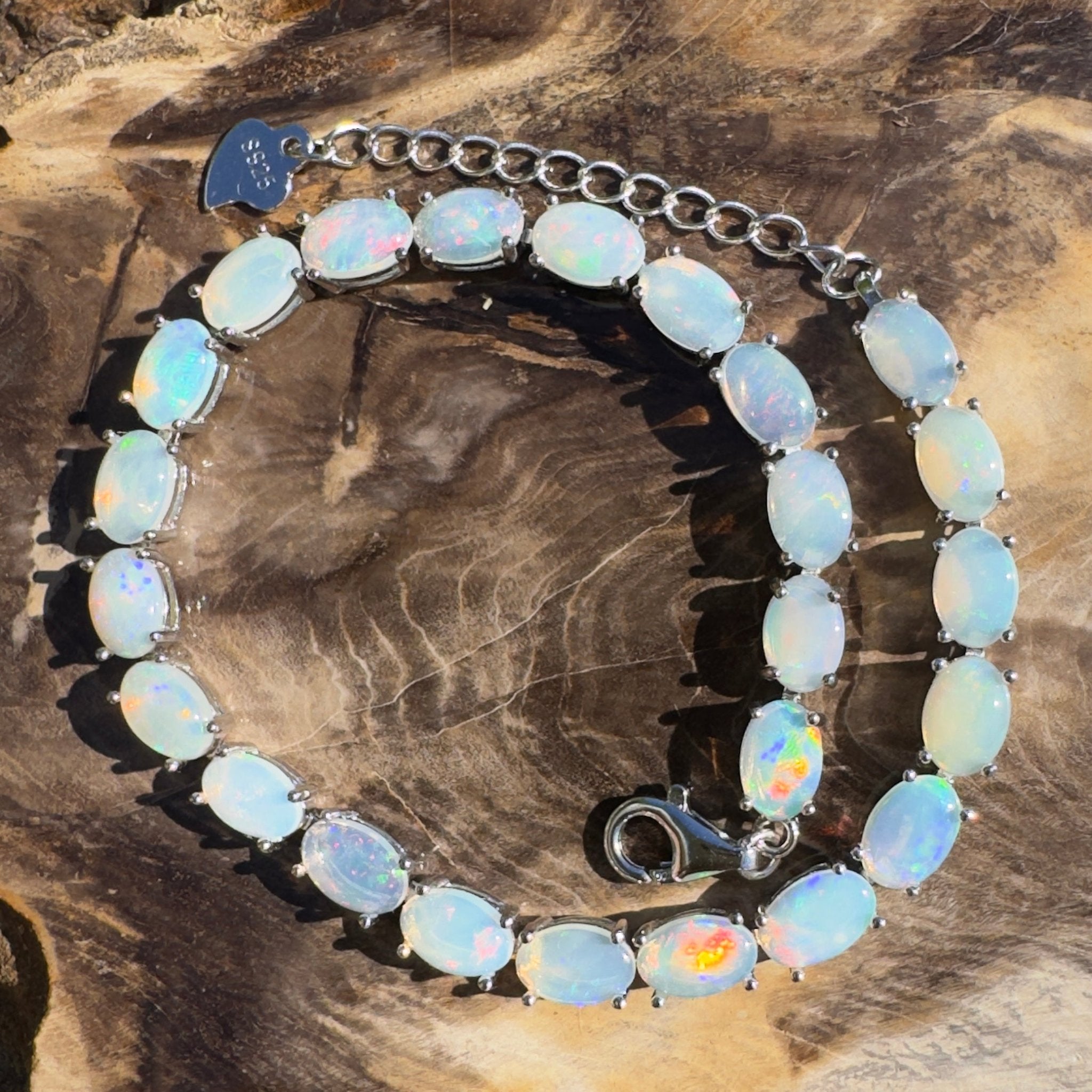 Cape York Daybreak ~ 7.2ct Coober Pedy Opal 925 Sterling Silver Bracelet