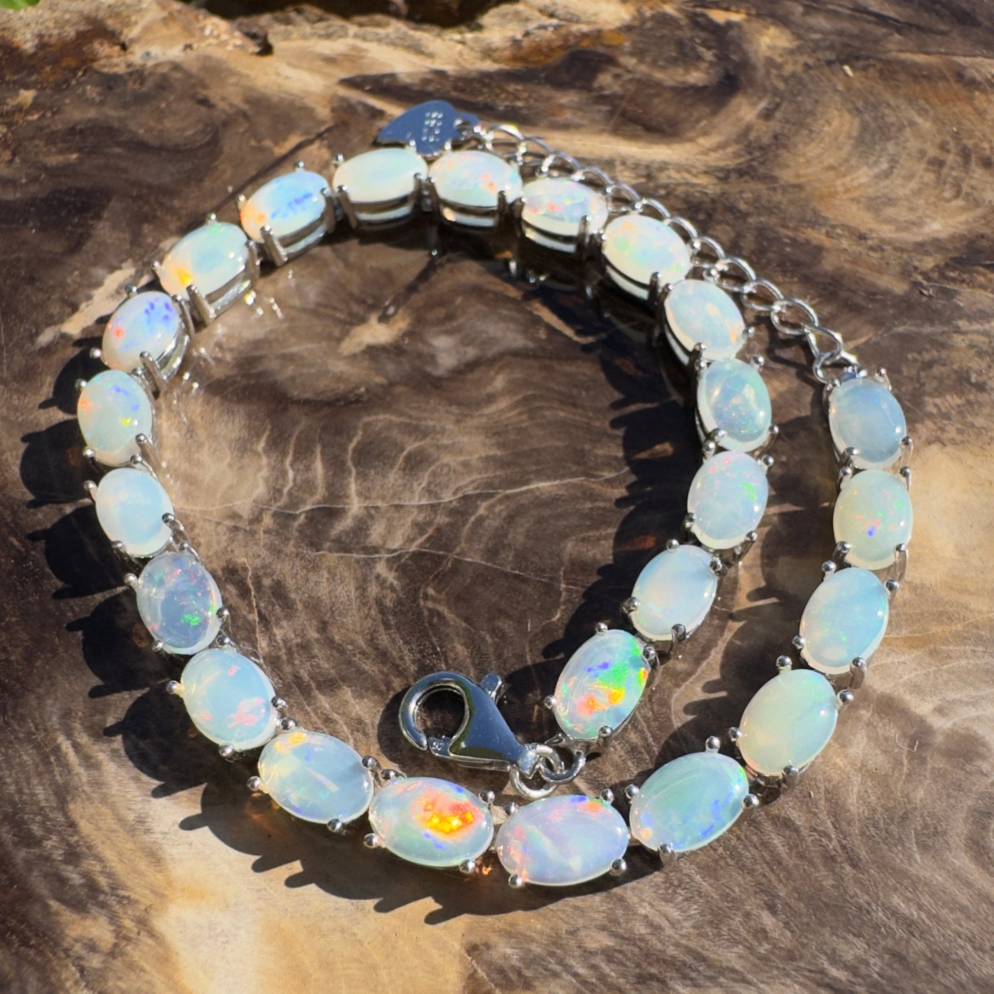 Cape York Daybreak ~ 7.2ct Coober Pedy Opal 925 Sterling Silver Bracelet