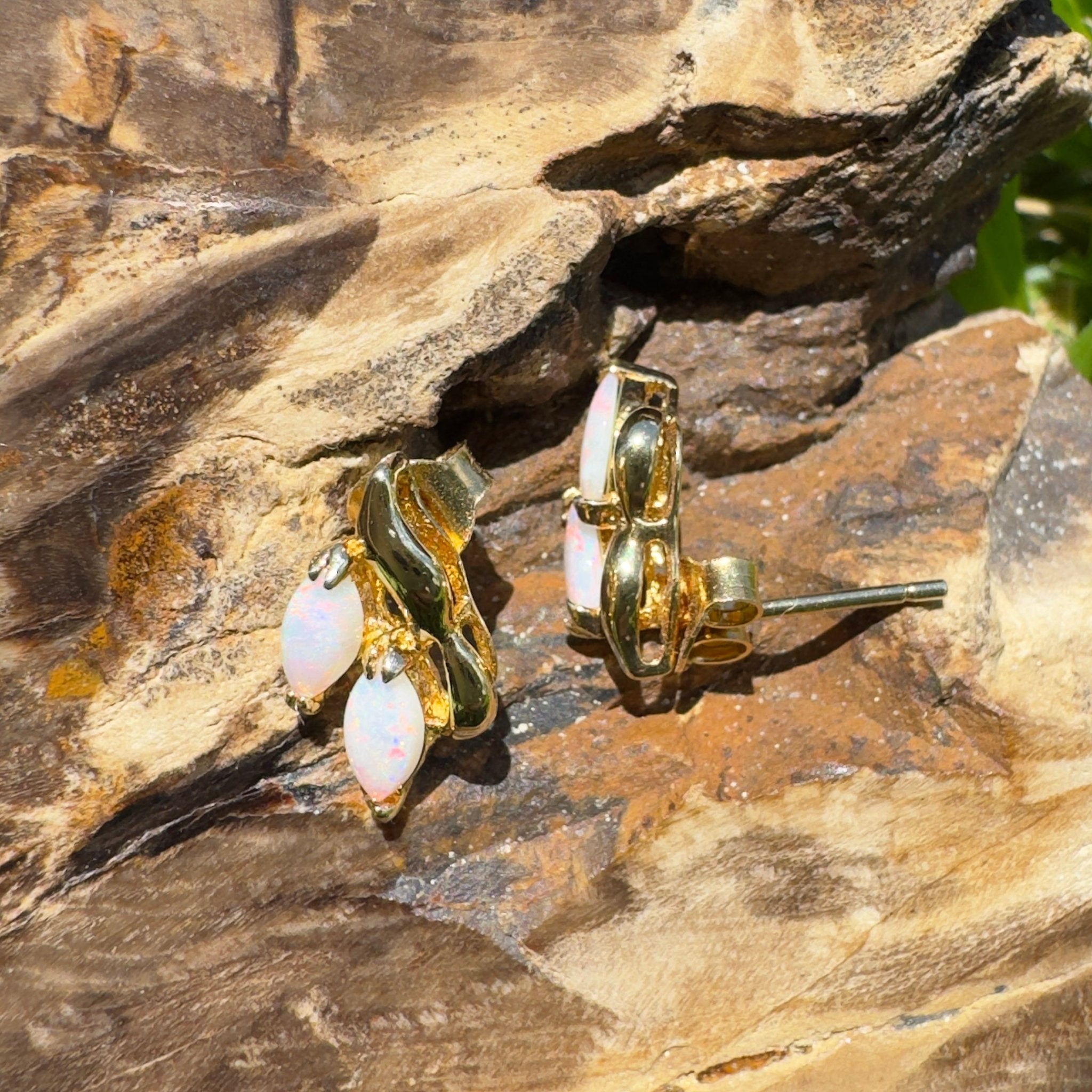 Cape York Wild Flowers ~ 0.8ct Coober Pedy Opal Yellow Gold Coated Sterling Silver Earrings