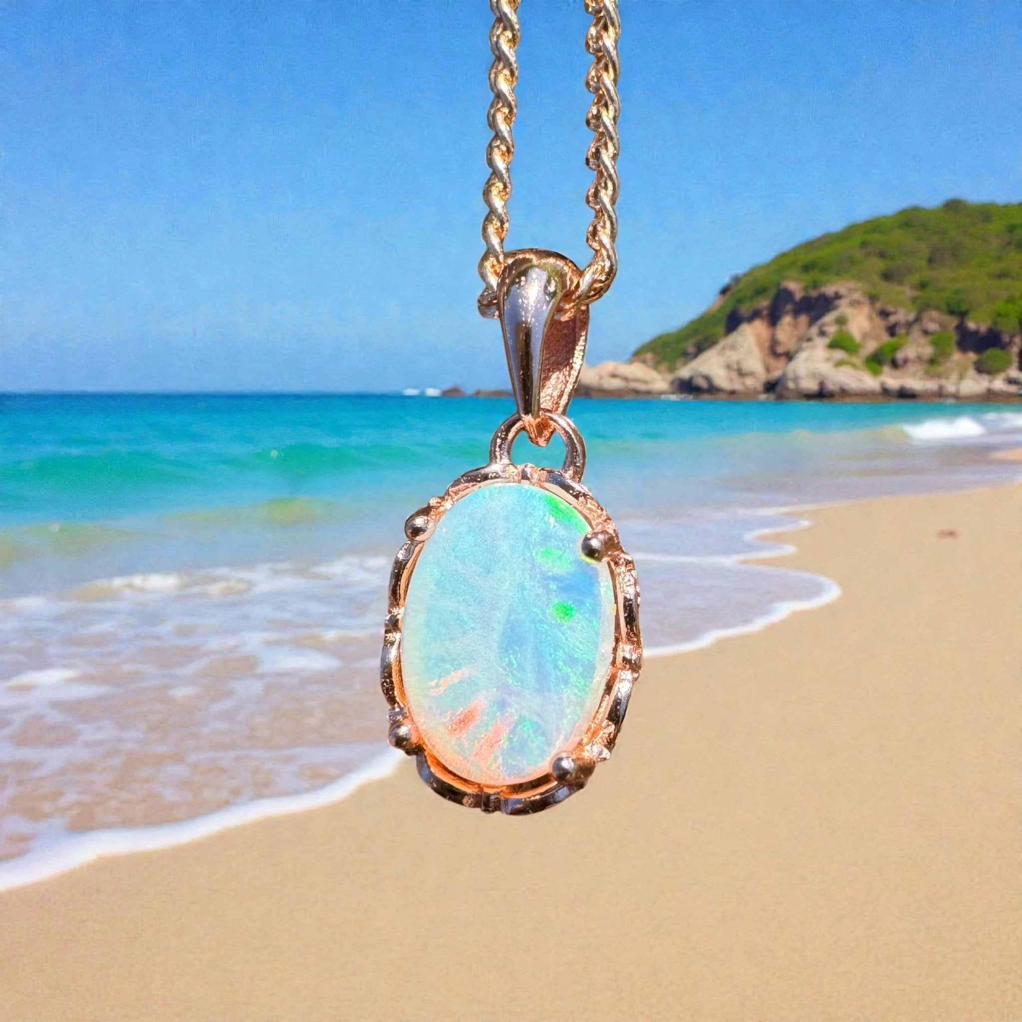 Carnarvon Drift Fire ~ 0.6ct Solid Lightning Ridge Opal Rose Gold Coated 925 Sterling Silver Pendant