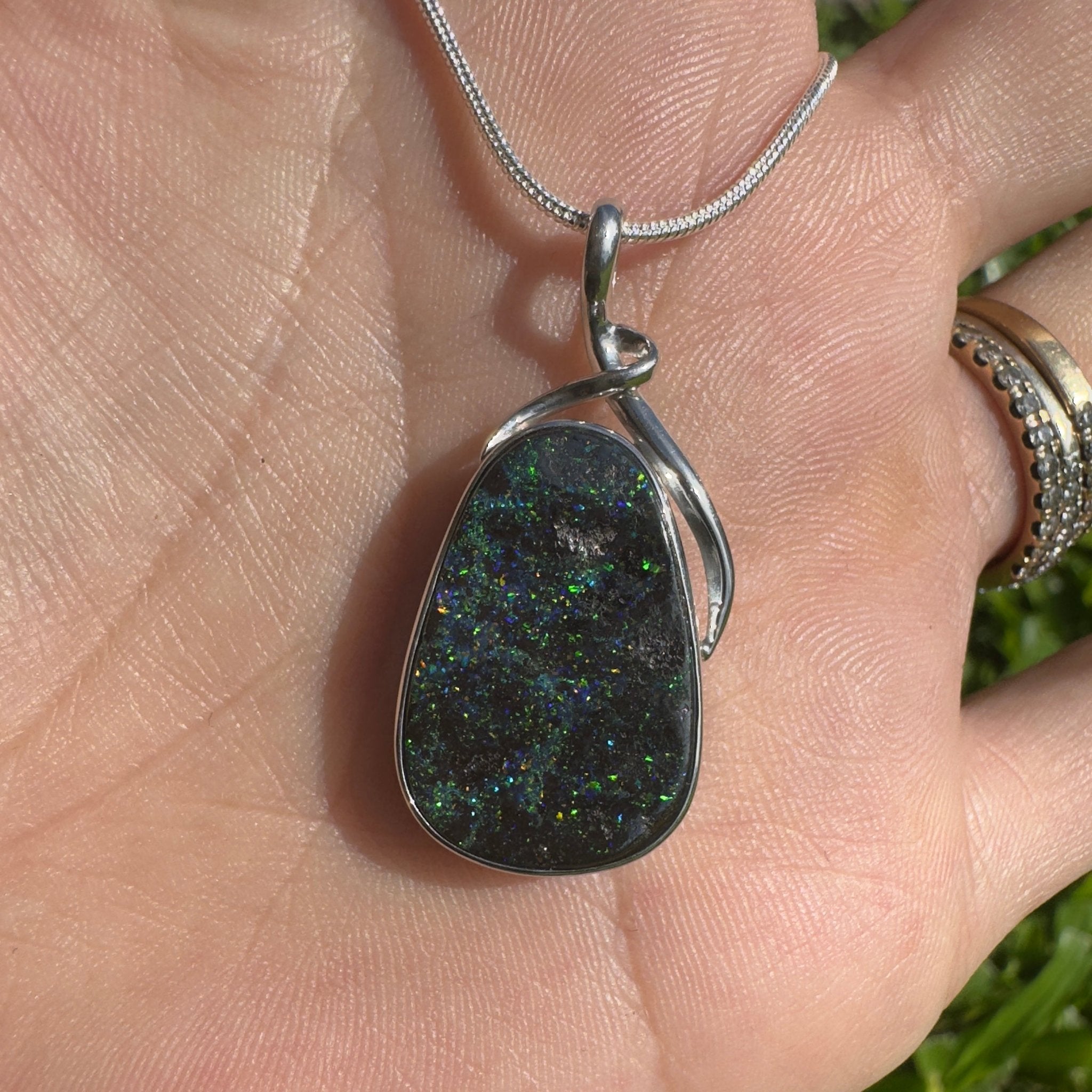 Carnavon Ember ~ Queensland Boulder Opal 925 Sterling Silver Pendant Necklace