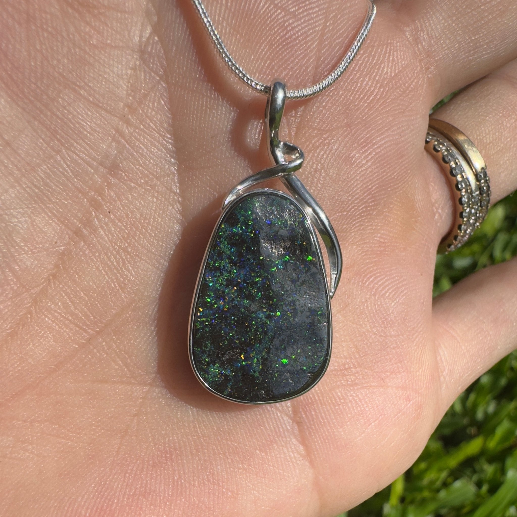 Carnavon Ember ~ Queensland Boulder Opal 925 Sterling Silver Pendant Necklace