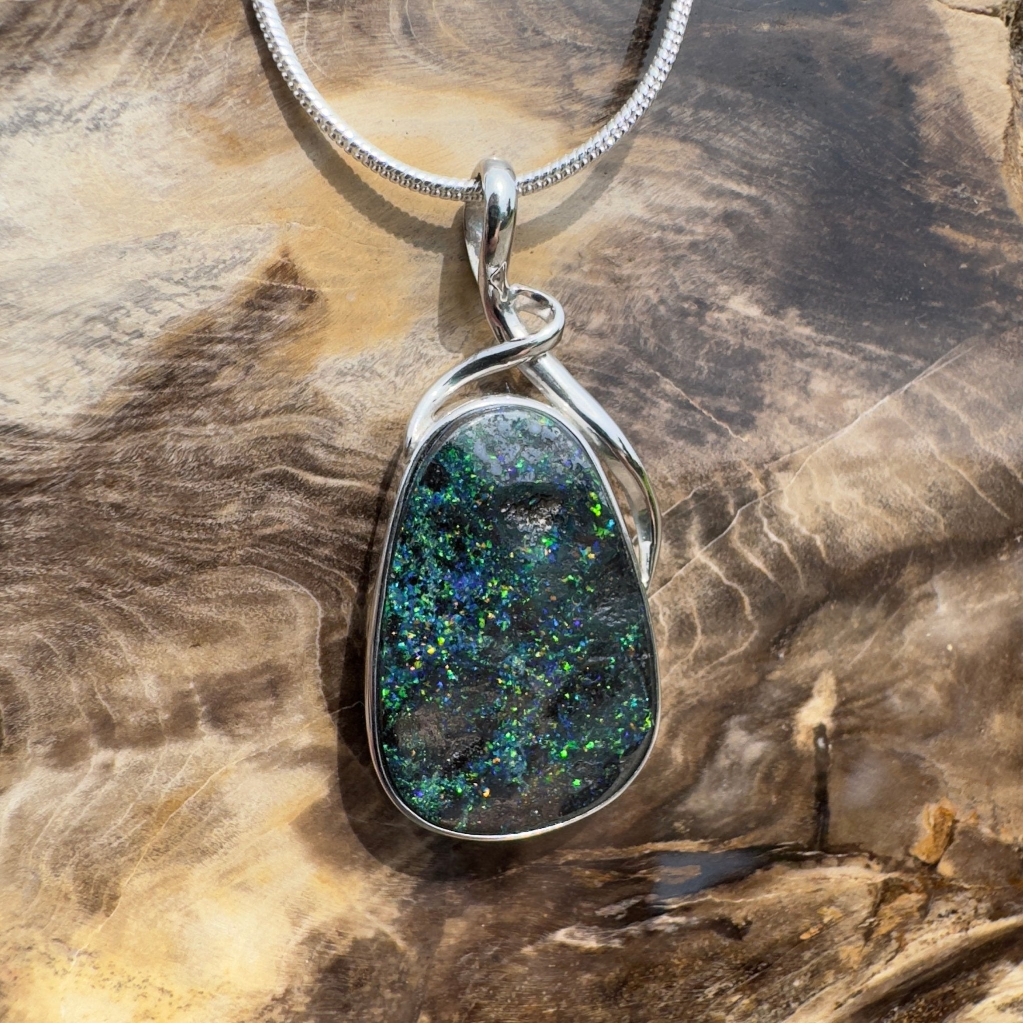 Carnavon Ember ~ Queensland Boulder Opal 925 Sterling Silver Pendant Necklace