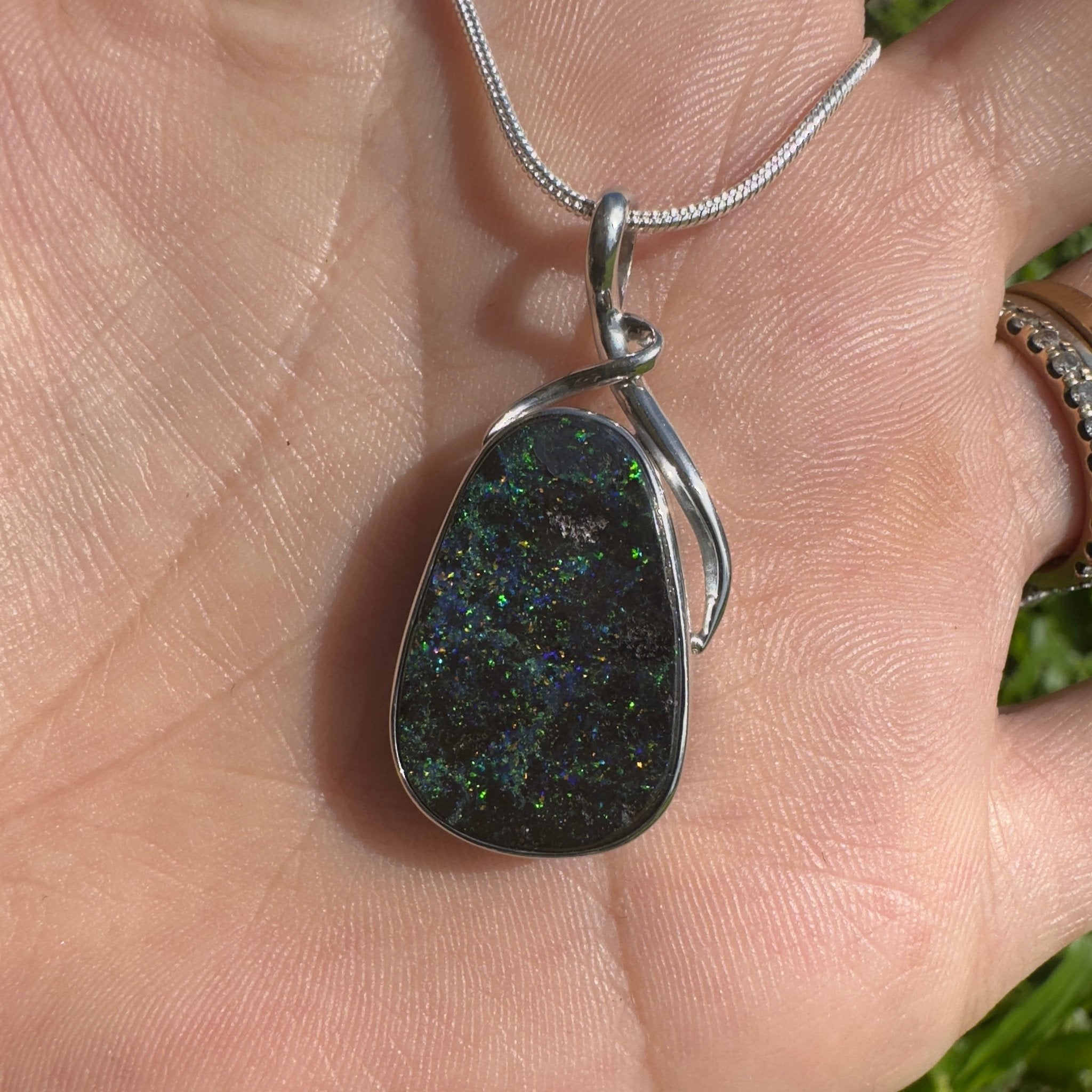 Carnavon Ember ~ Queensland Boulder Opal 925 Sterling Silver Pendant Necklace