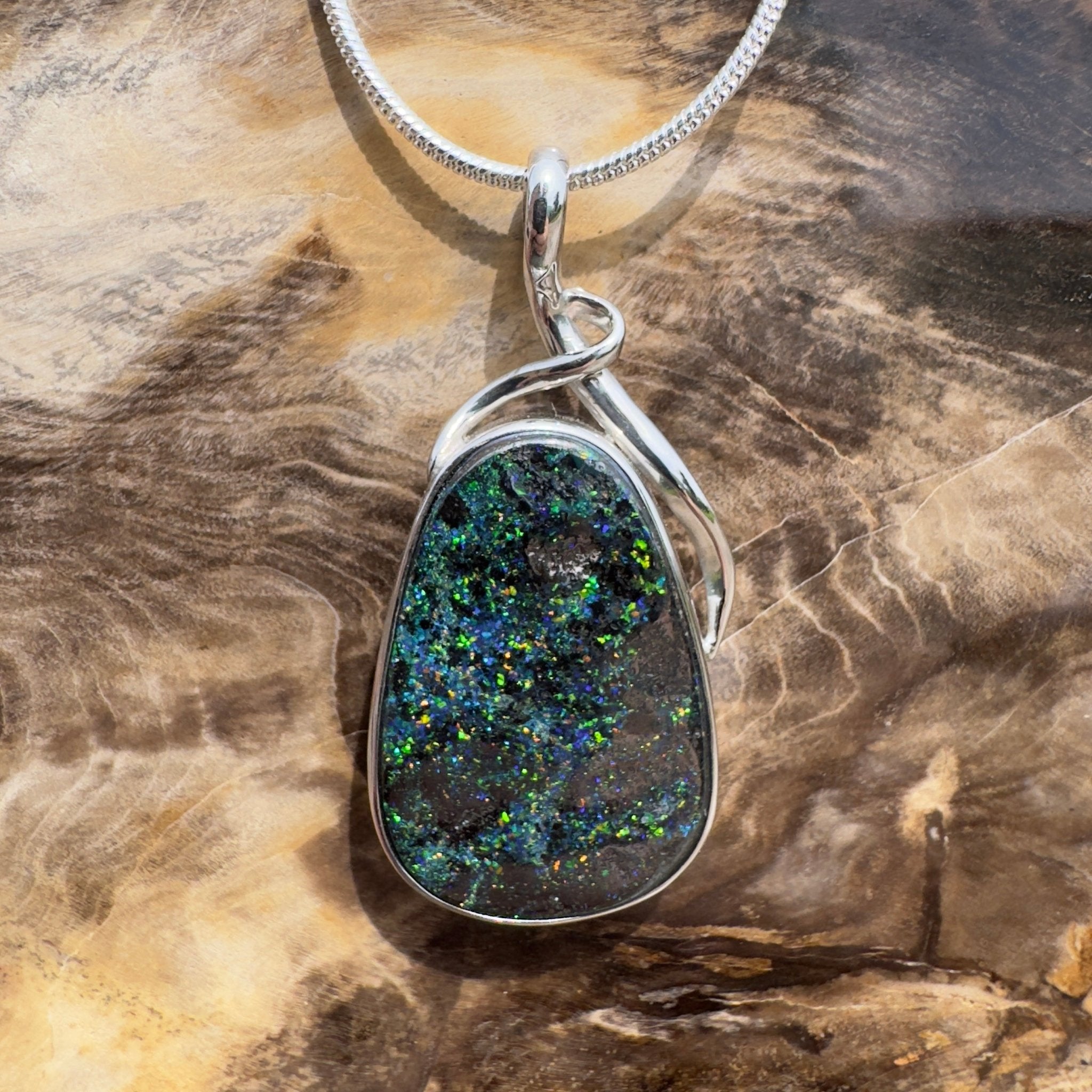 Carnavon Ember ~ Queensland Boulder Opal 925 Sterling Silver Pendant Necklace