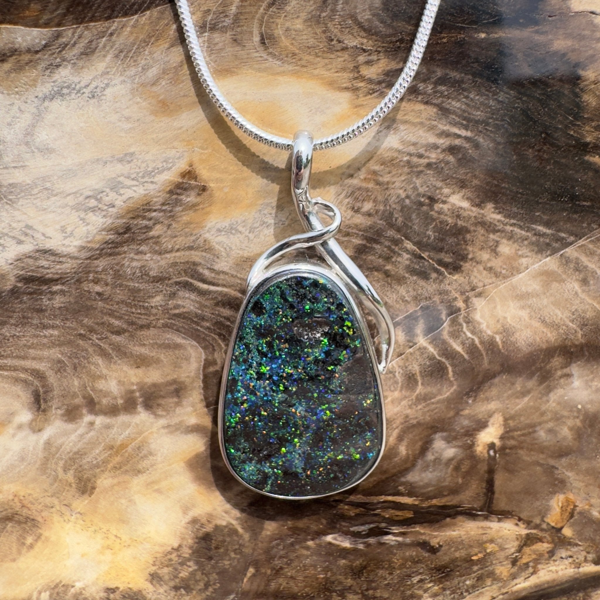 Carnavon Ember ~ Queensland Boulder Opal 925 Sterling Silver Pendant Necklace