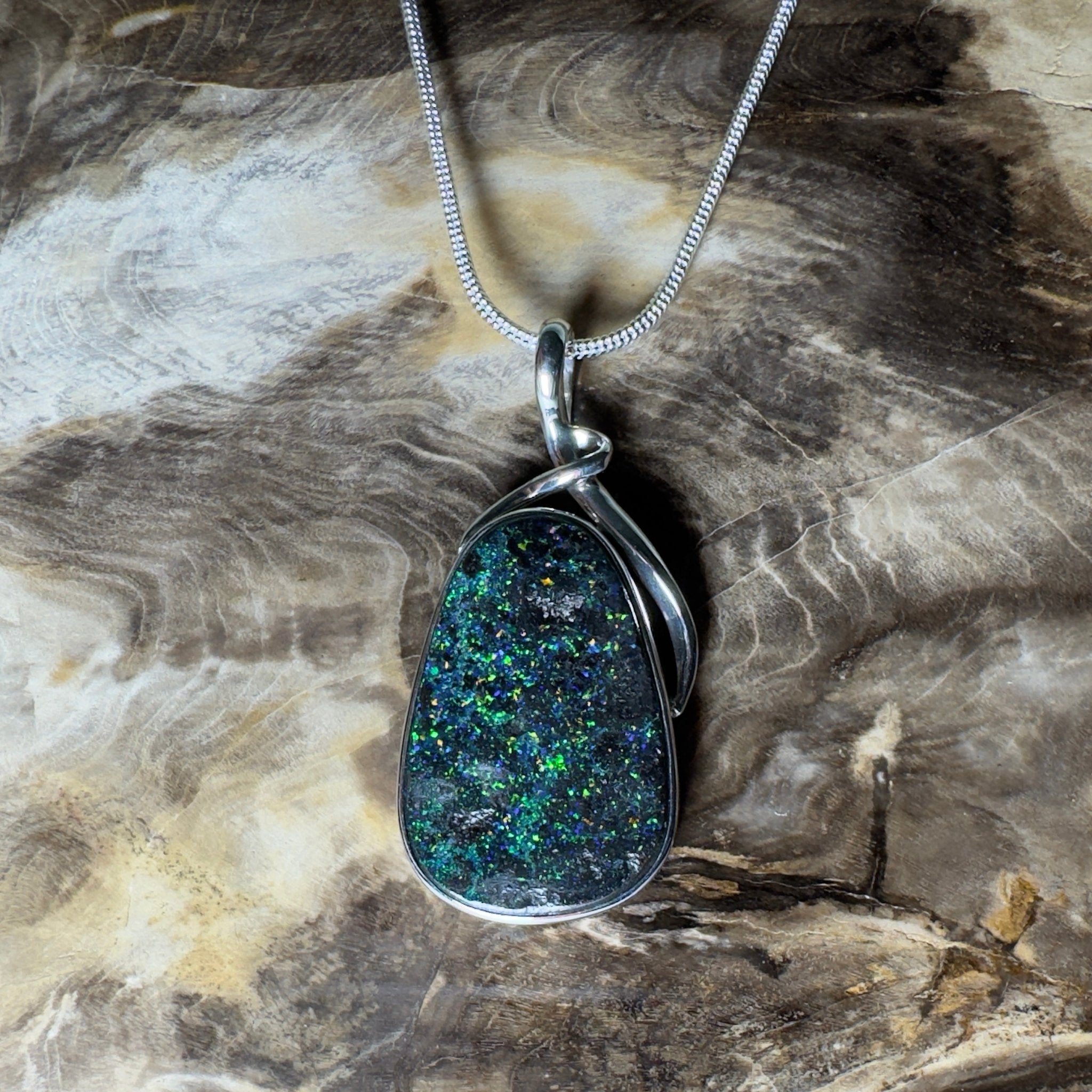 Carnavon Ember ~ Queensland Boulder Opal 925 Sterling Silver Pendant Necklace