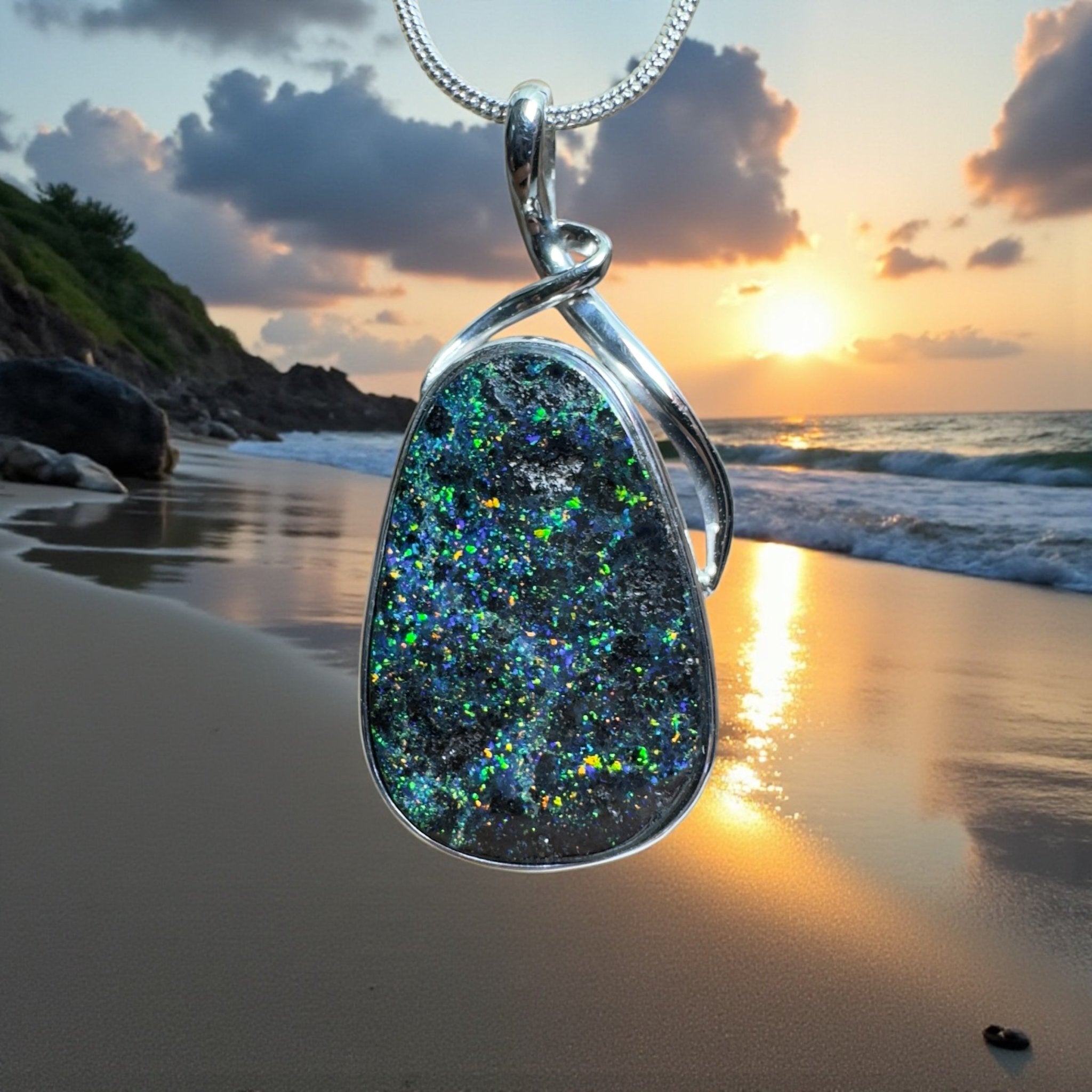 Carnavon Ember ~ Queensland Boulder Opal 925 Sterling Silver Pendant Necklace