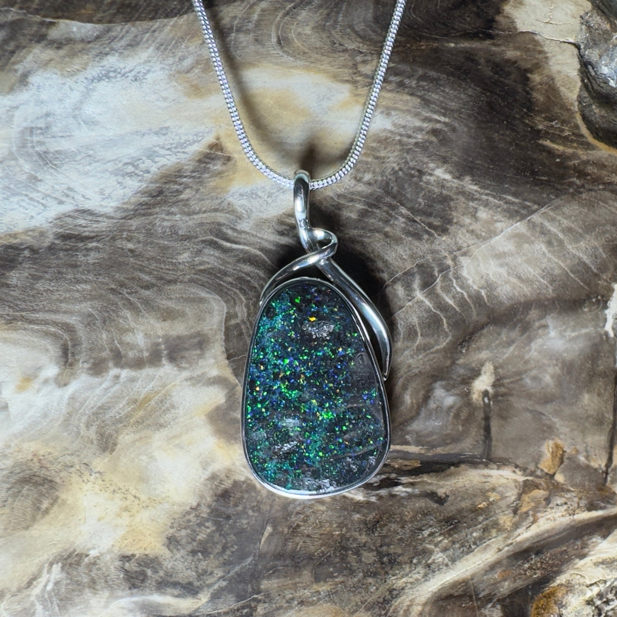 Carnavon Ember ~ Queensland Boulder Opal 925 Sterling Silver Pendant Necklace