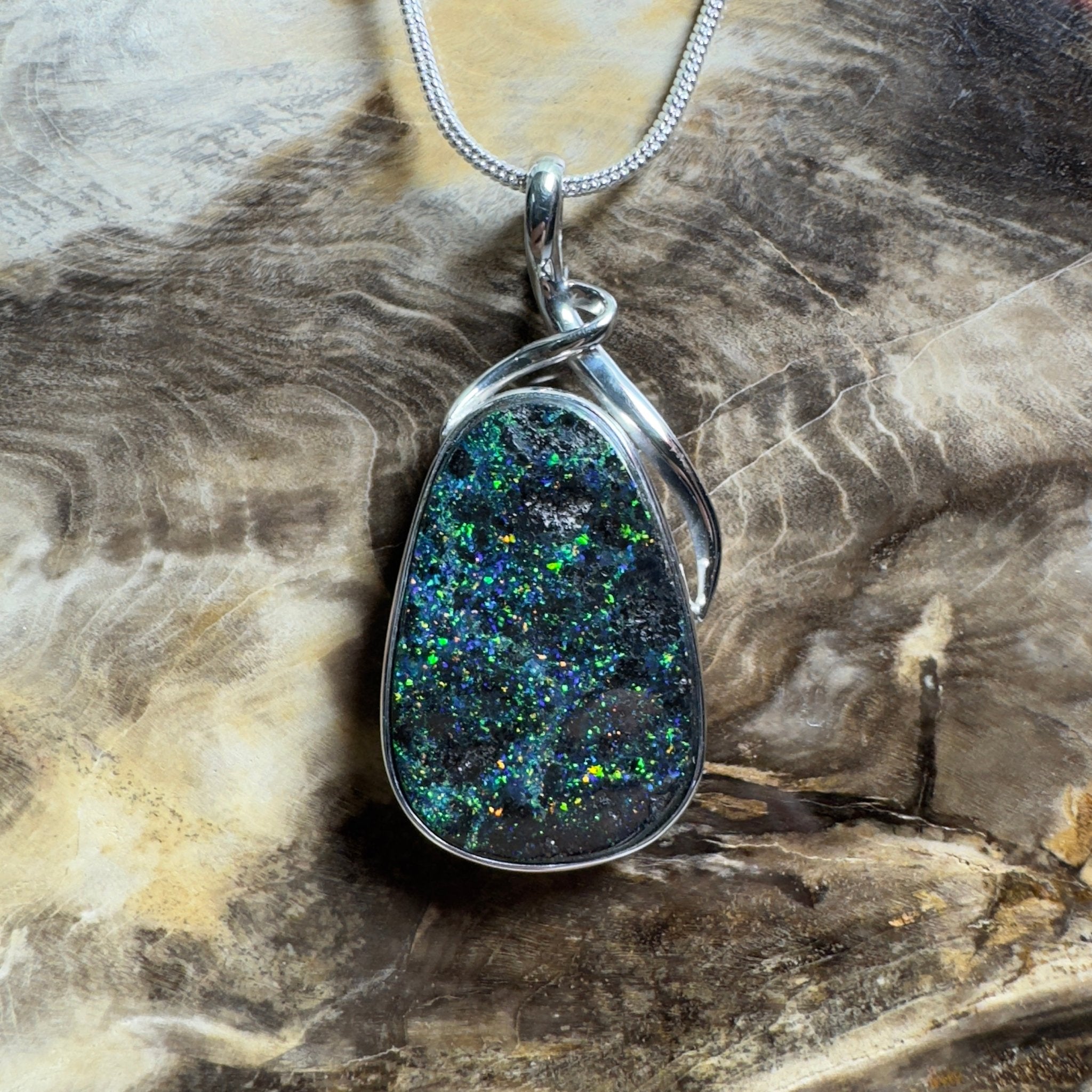 Carnavon Ember ~ Queensland Boulder Opal 925 Sterling Silver Pendant Necklace