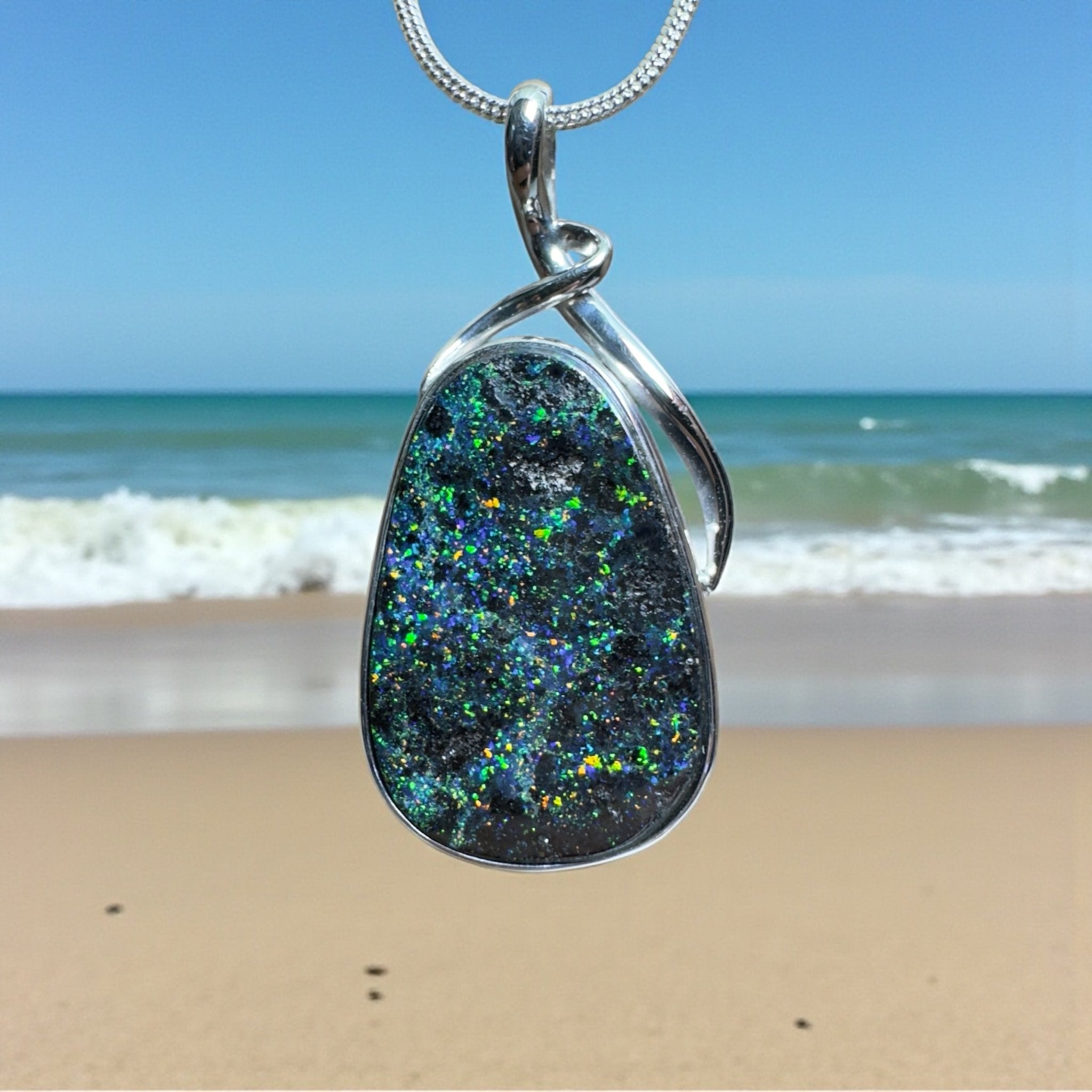 Carnavon Ember ~ Queensland Boulder Opal 925 Sterling Silver Pendant Necklace