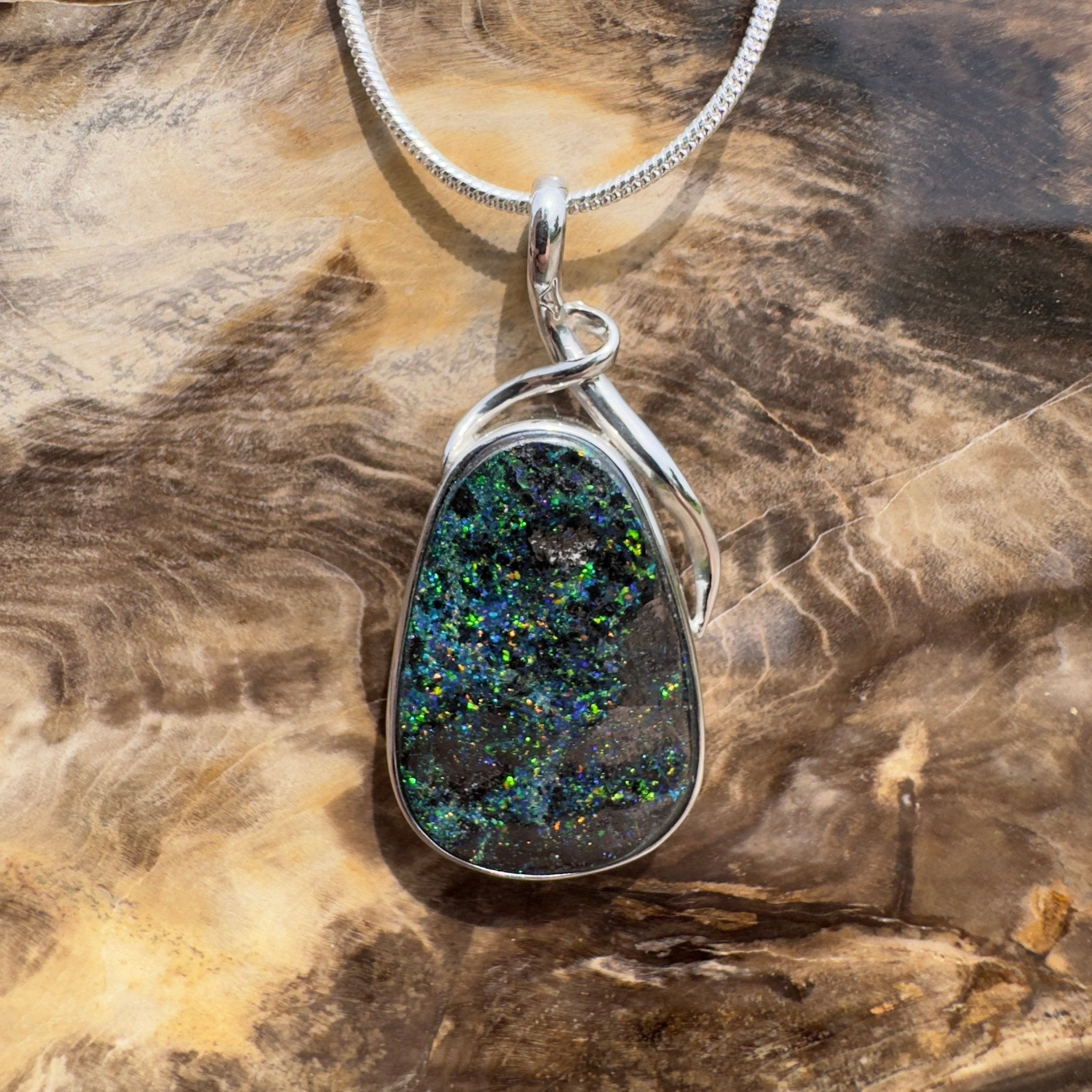Carnavon Ember ~ Queensland Boulder Opal 925 Sterling Silver Pendant Necklace