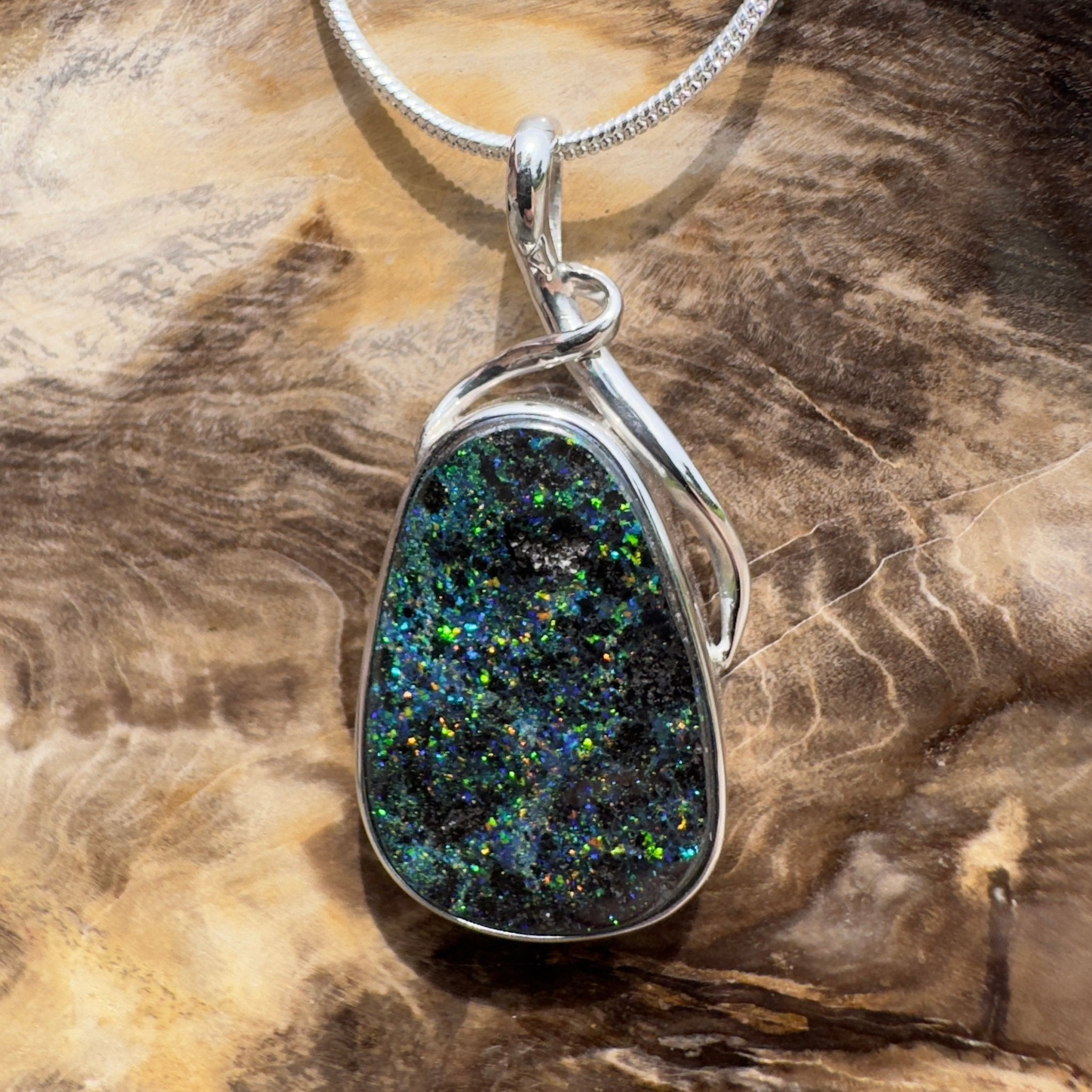 Carnavon Ember ~ Queensland Boulder Opal 925 Sterling Silver Pendant Necklace