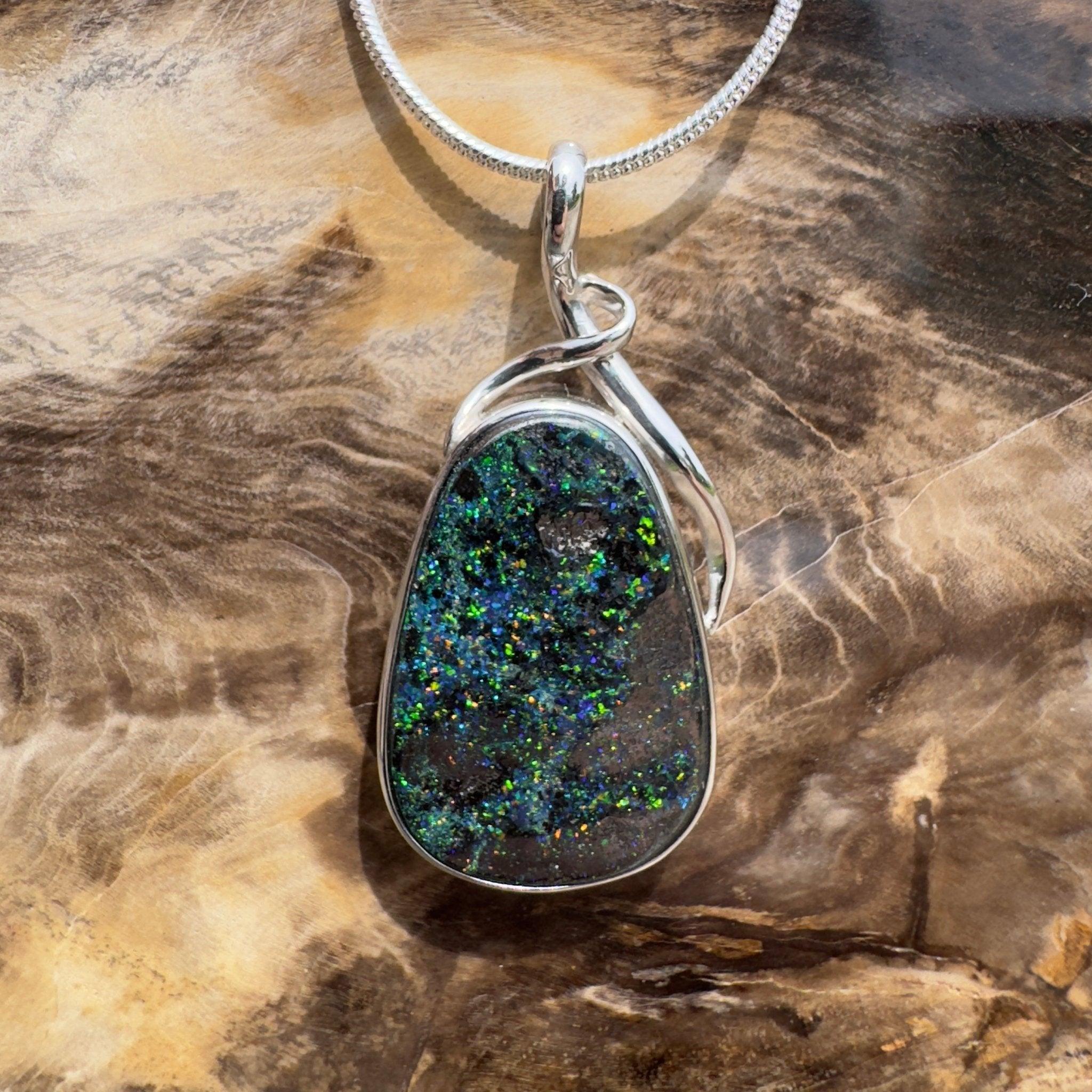 Carnavon Ember ~ Queensland Boulder Opal 925 Sterling Silver Pendant Necklace