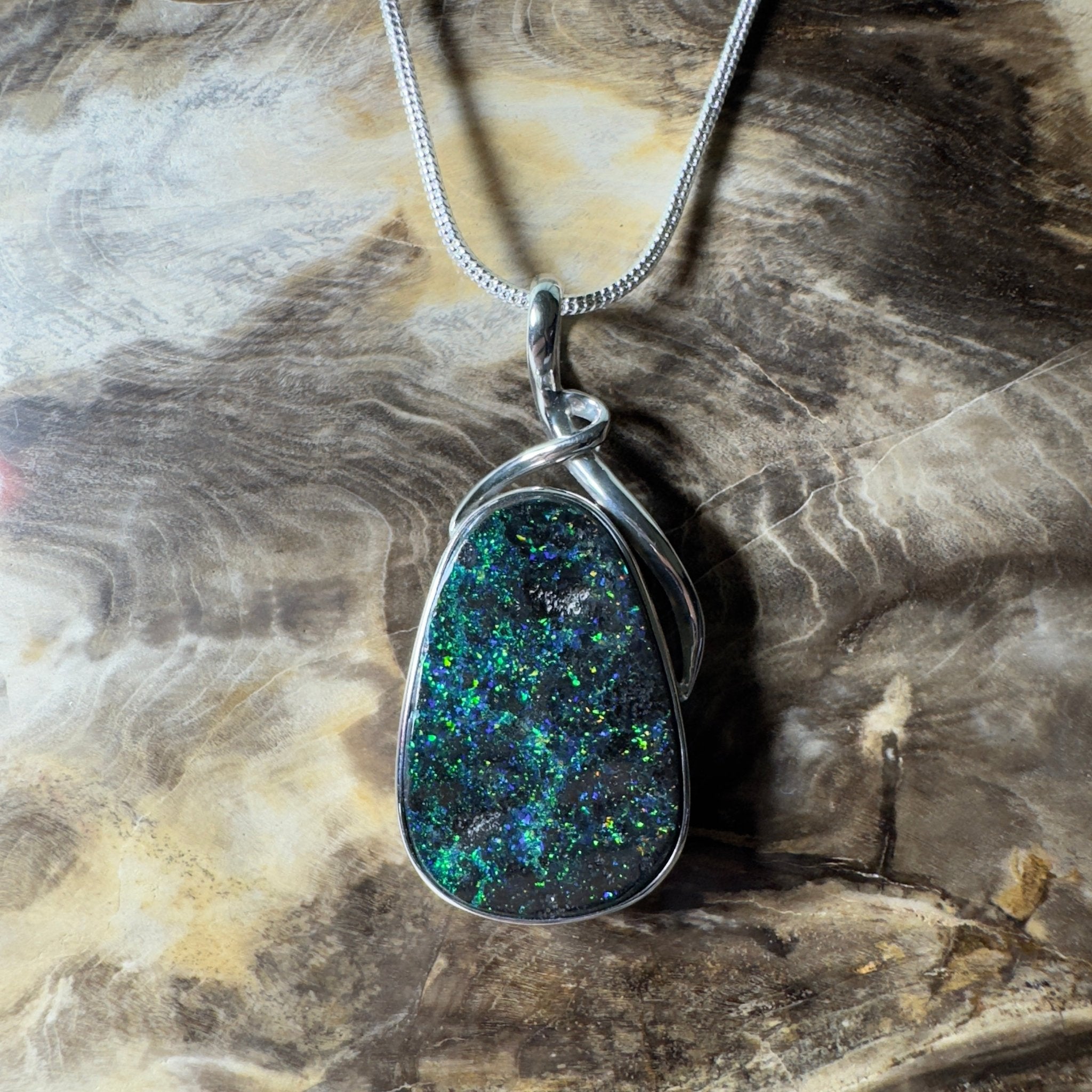 Carnavon Ember ~ Queensland Boulder Opal 925 Sterling Silver Pendant Necklace