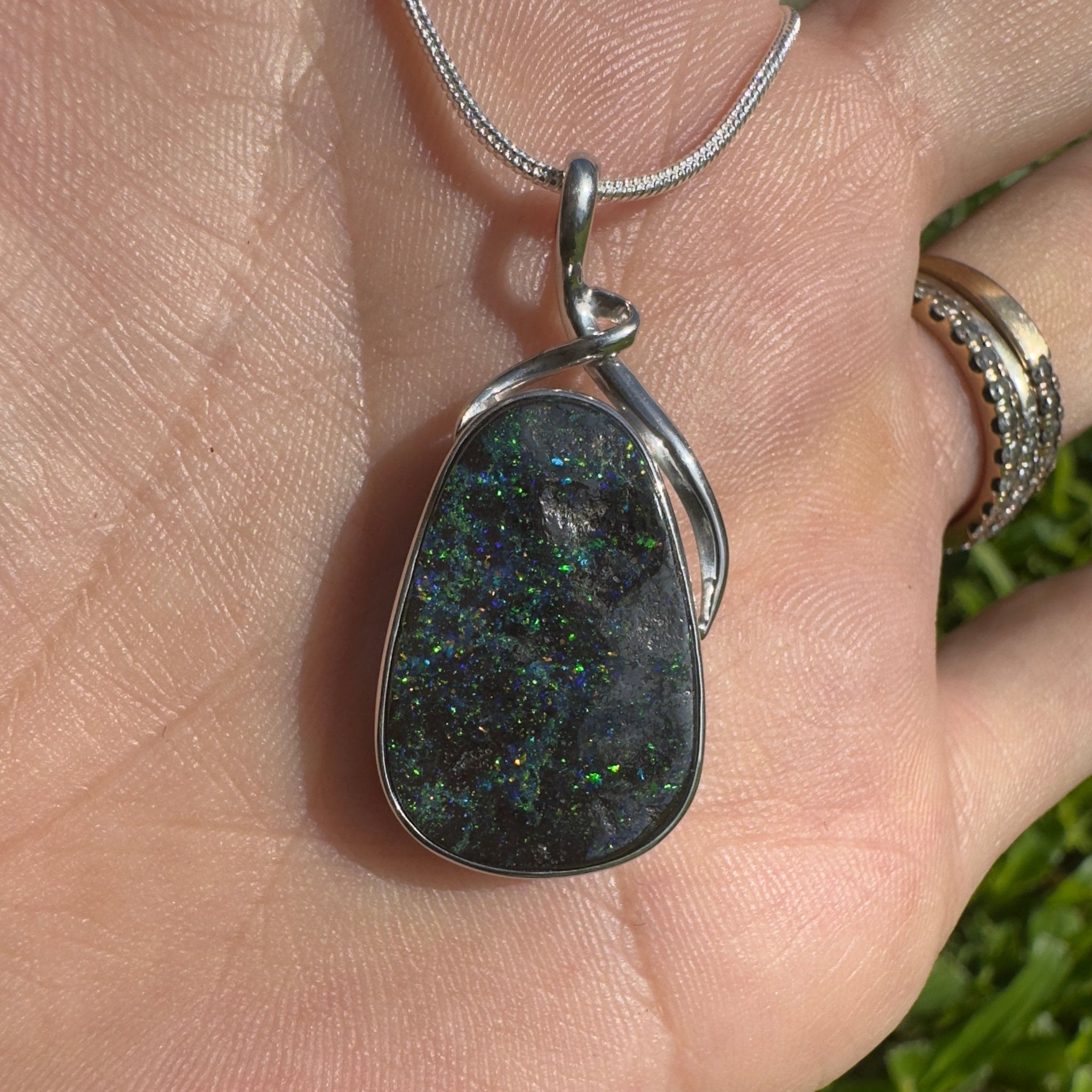 Carnavon Ember ~ Queensland Boulder Opal 925 Sterling Silver Pendant Necklace