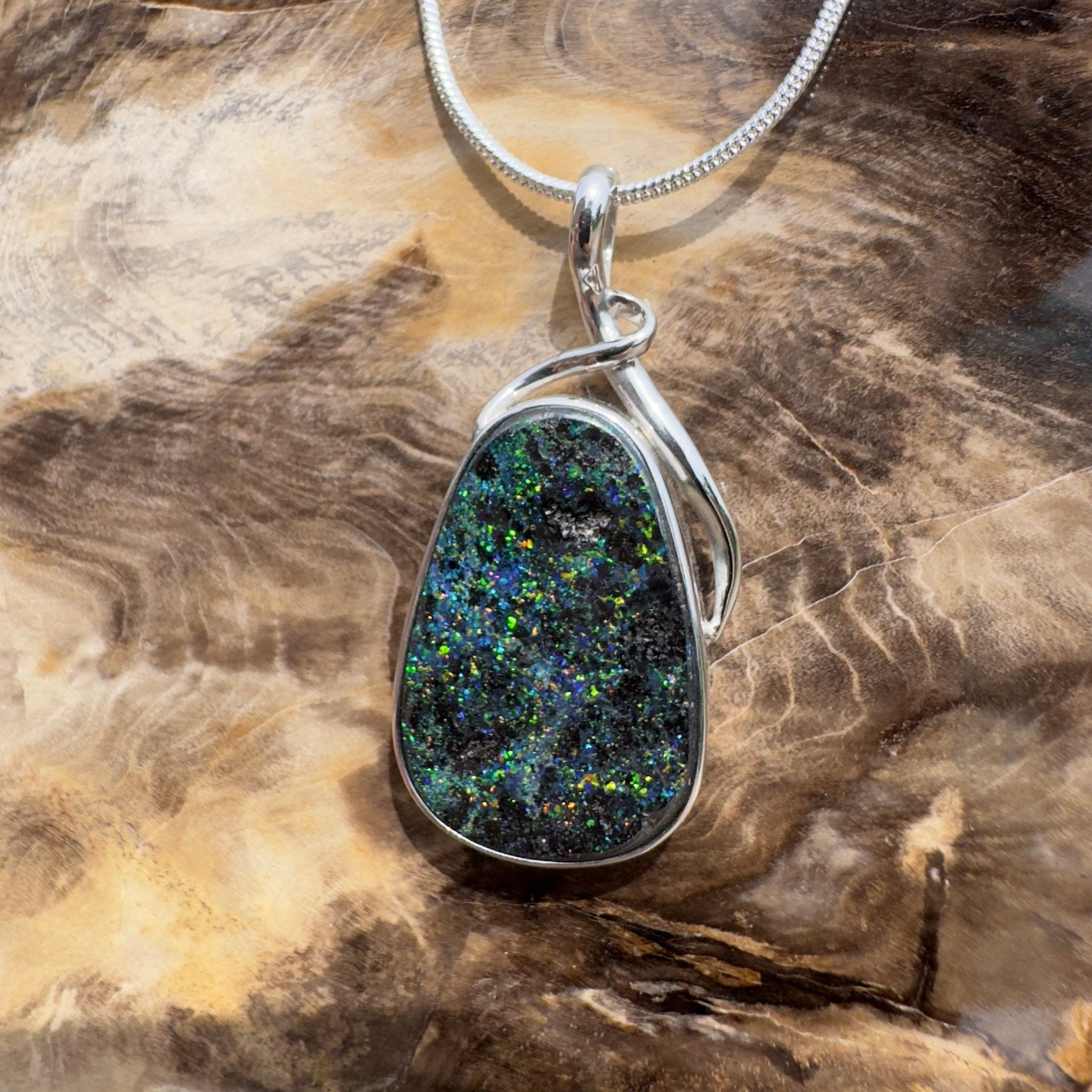 Carnavon Ember ~ Queensland Boulder Opal 925 Sterling Silver Pendant Necklace