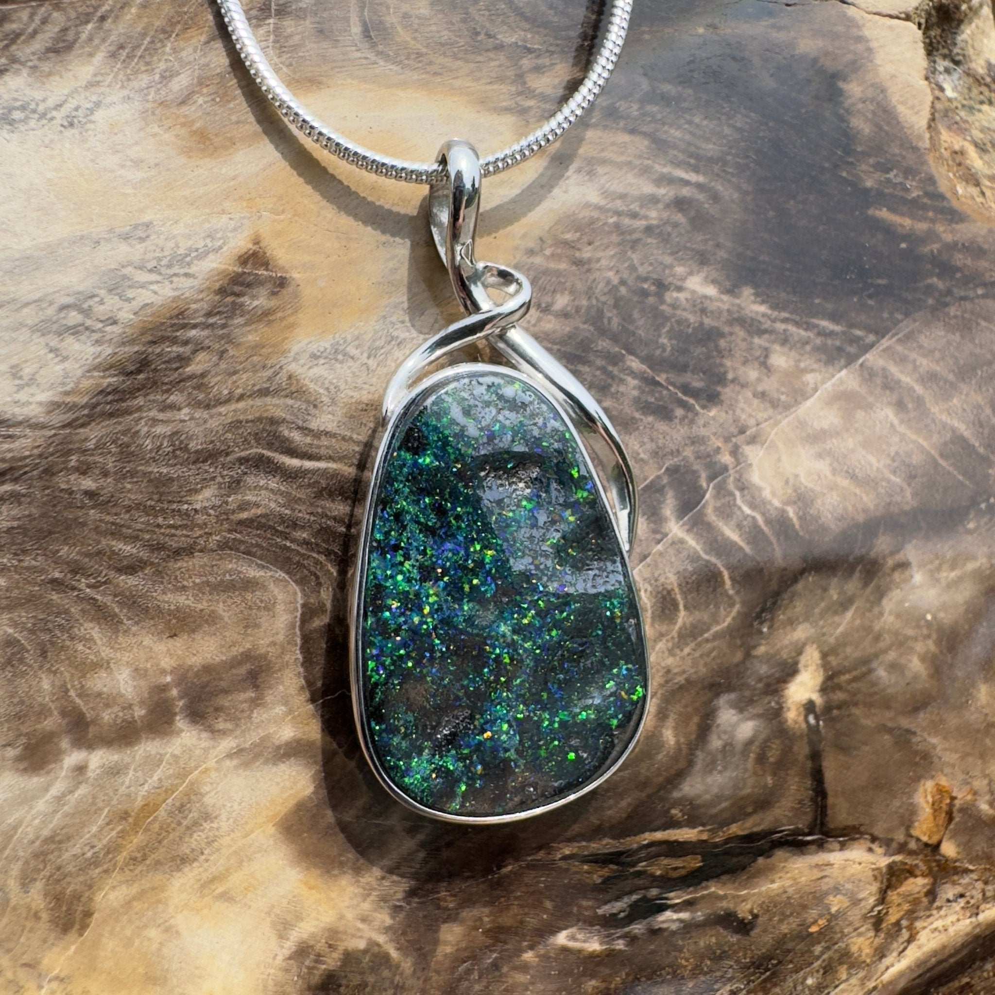 Carnavon Ember ~ Queensland Boulder Opal 925 Sterling Silver Pendant Necklace