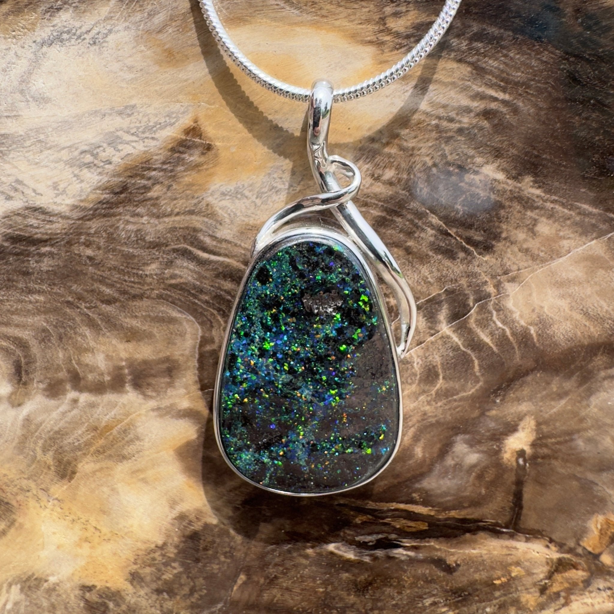 Carnavon Ember ~ Queensland Boulder Opal 925 Sterling Silver Pendant Necklace