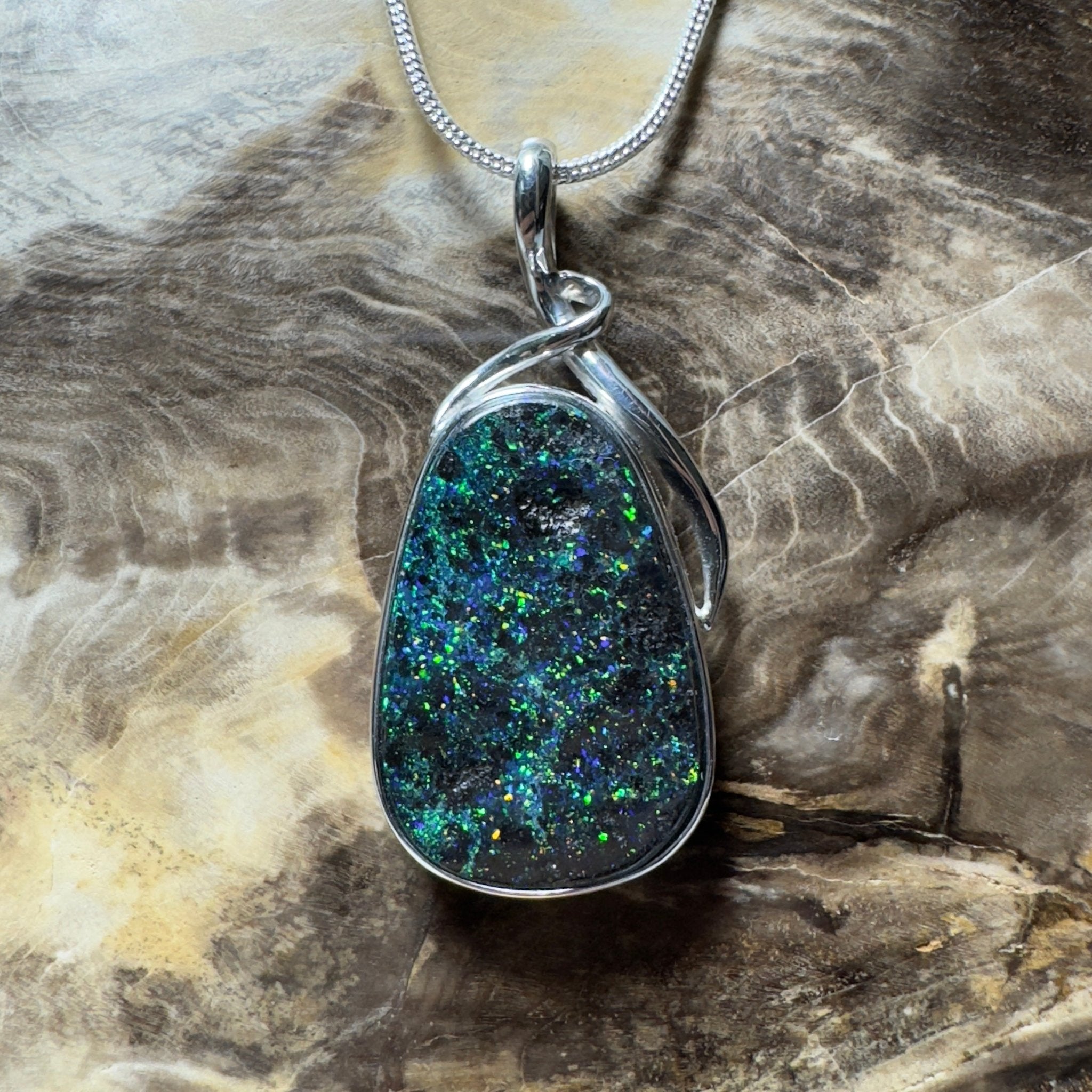 Carnavon Ember ~ Queensland Boulder Opal 925 Sterling Silver Pendant Necklace