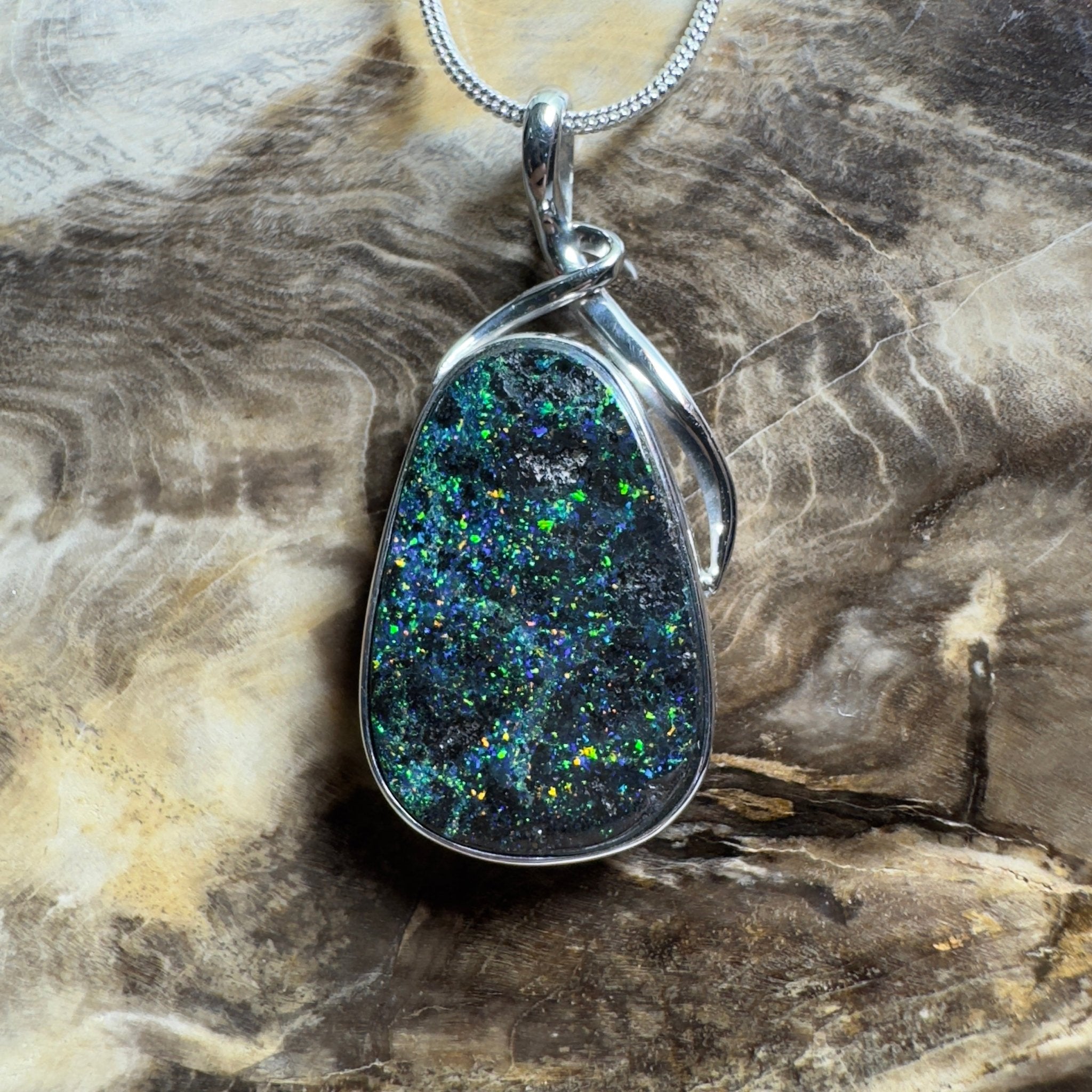 Carnavon Ember ~ Queensland Boulder Opal 925 Sterling Silver Pendant Necklace