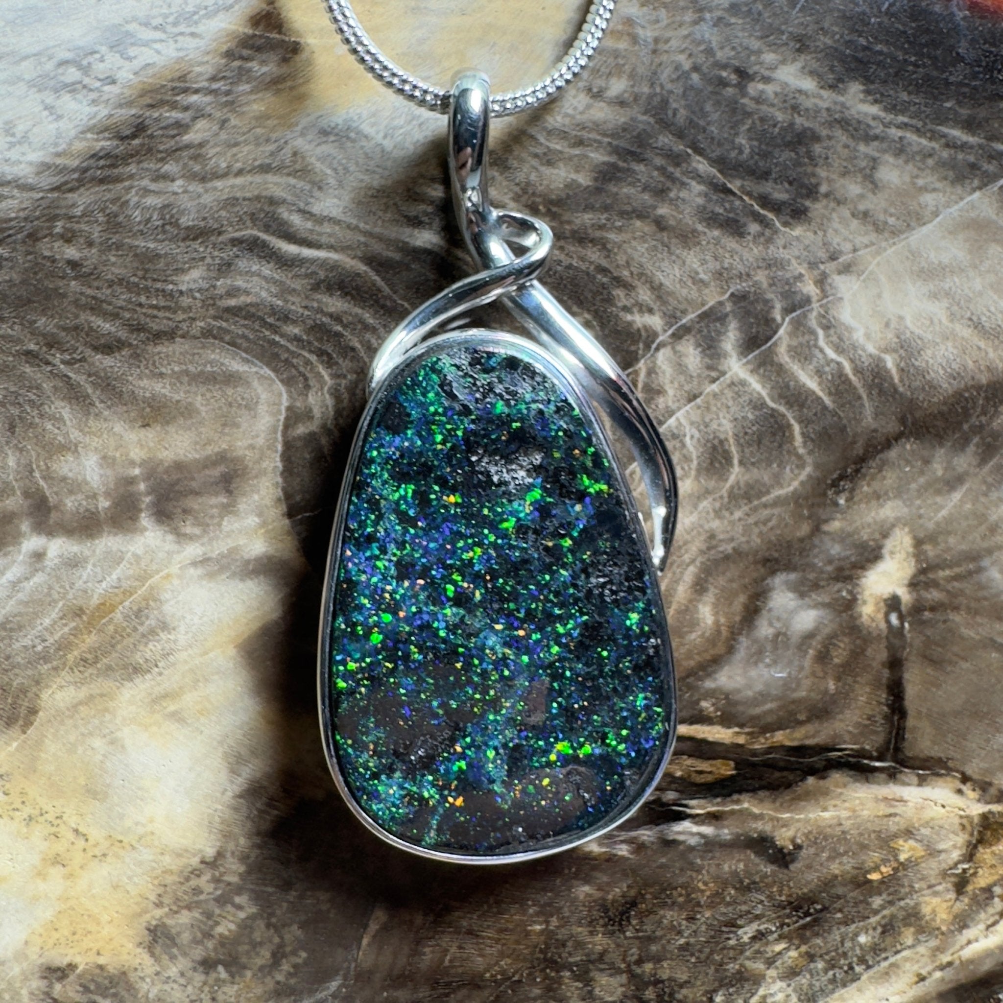 Carnavon Ember ~ Queensland Boulder Opal 925 Sterling Silver Pendant Necklace