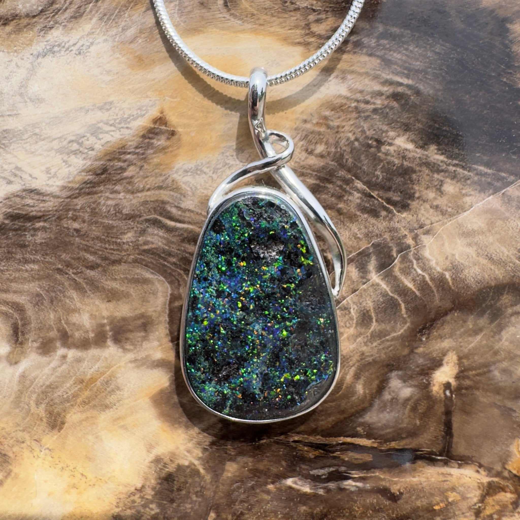 Carnavon Ember ~ Queensland Boulder Opal 925 Sterling Silver Pendant Necklace