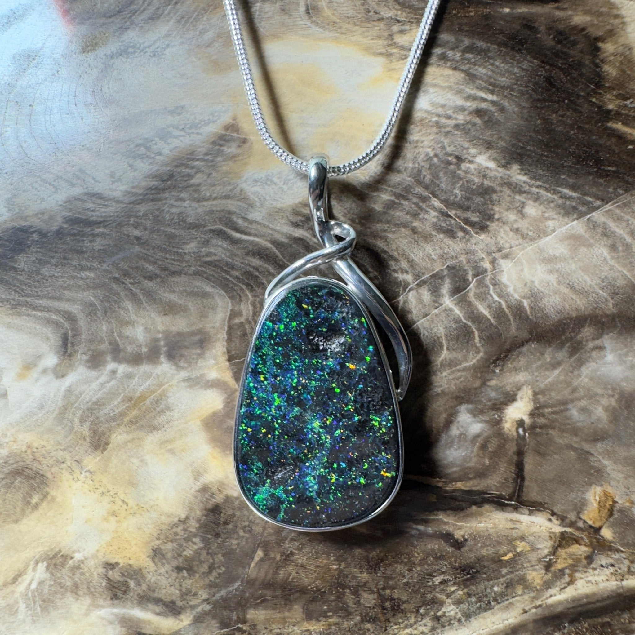 Carnavon Ember ~ Queensland Boulder Opal 925 Sterling Silver Pendant Necklace