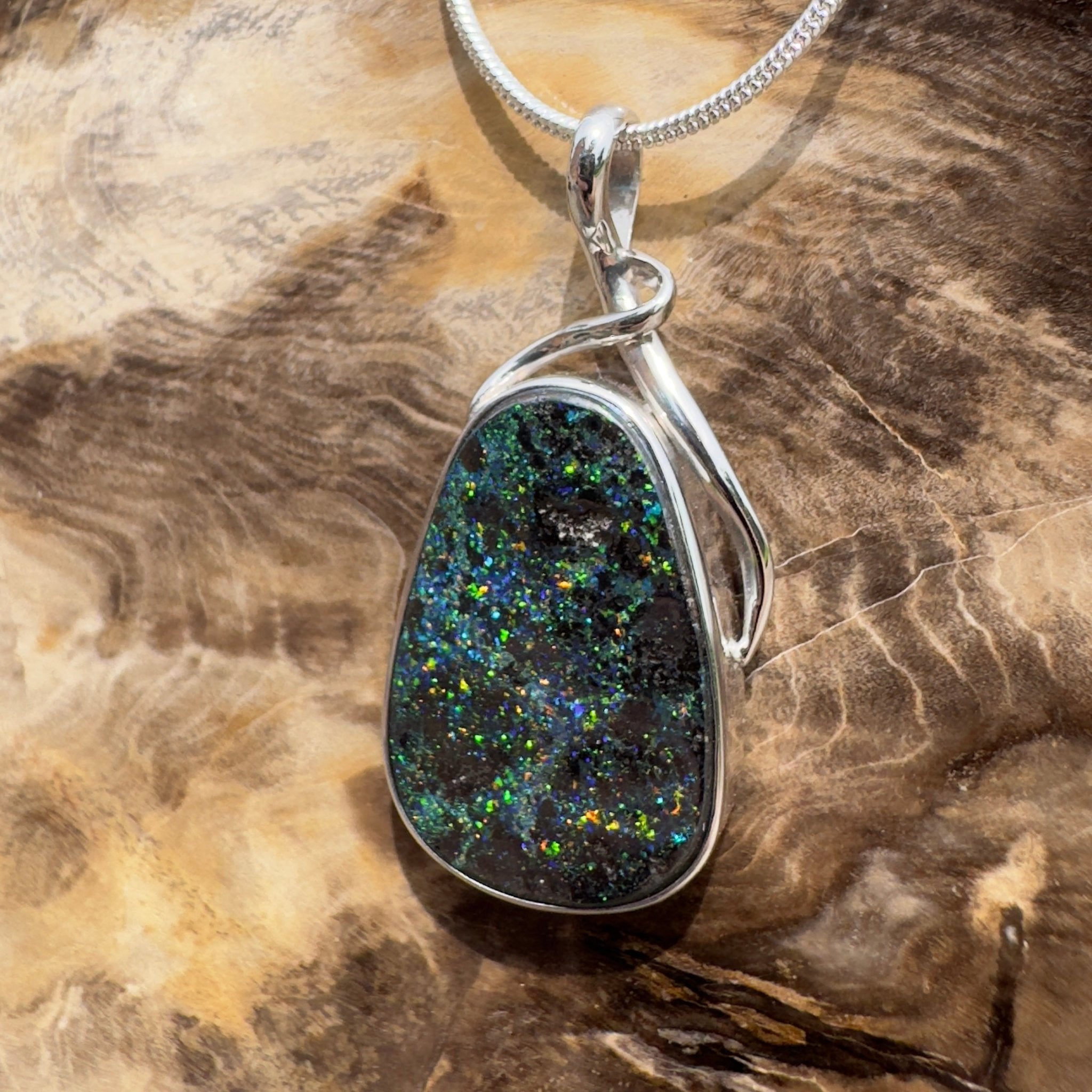 Carnavon Ember ~ Queensland Boulder Opal 925 Sterling Silver Pendant Necklace
