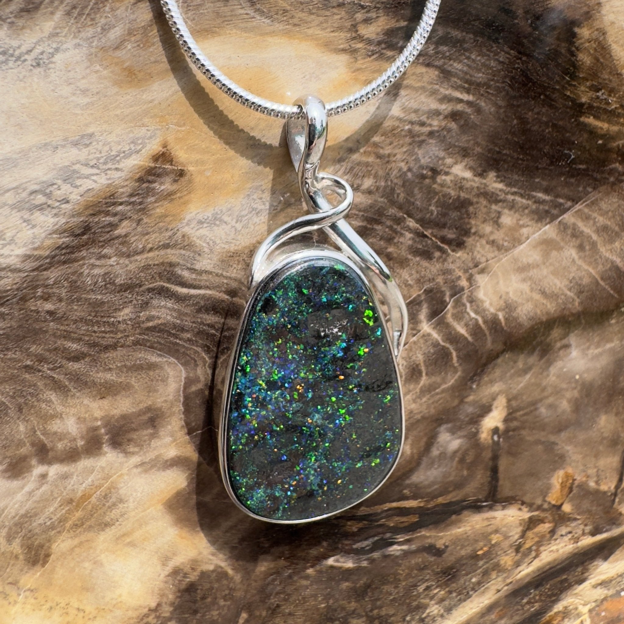 Carnavon Ember ~ Queensland Boulder Opal 925 Sterling Silver Pendant Necklace