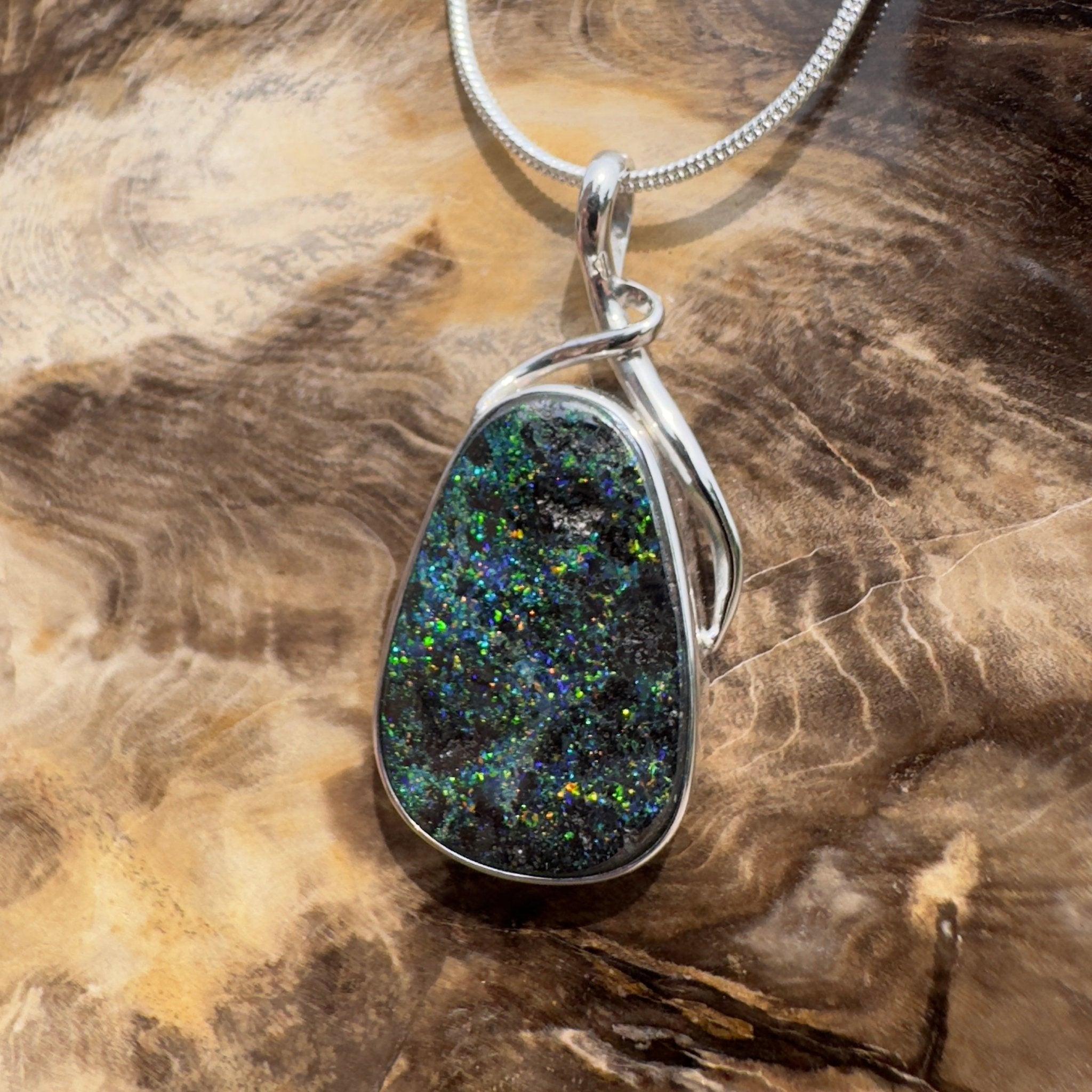 Carnavon Ember ~ Queensland Boulder Opal 925 Sterling Silver Pendant Necklace