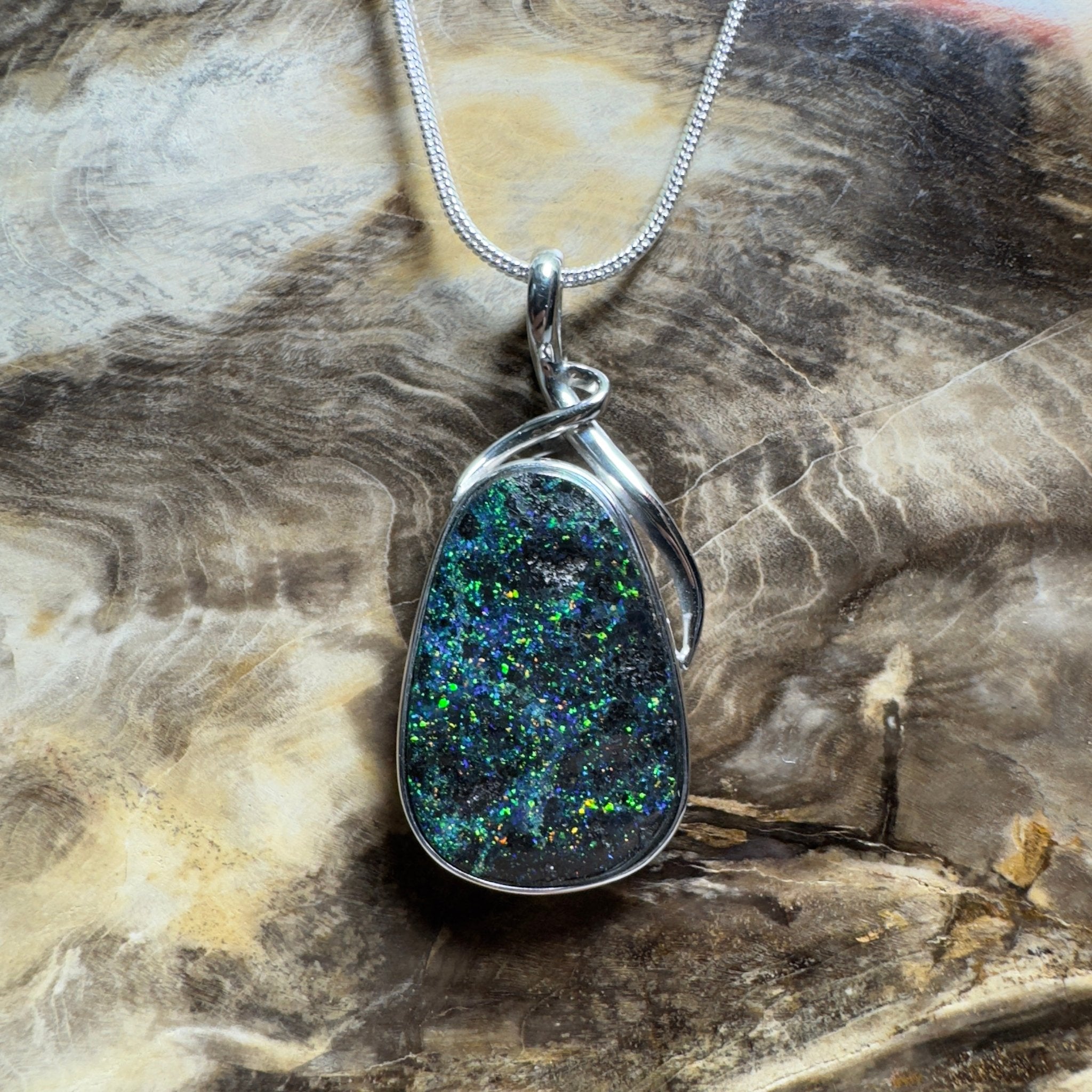 Carnavon Ember ~ Queensland Boulder Opal 925 Sterling Silver Pendant Necklace