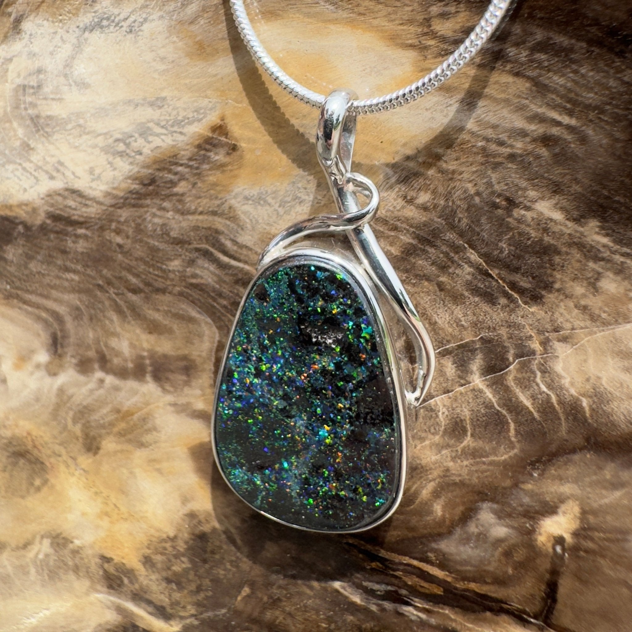 Carnavon Ember ~ Queensland Boulder Opal 925 Sterling Silver Pendant Necklace