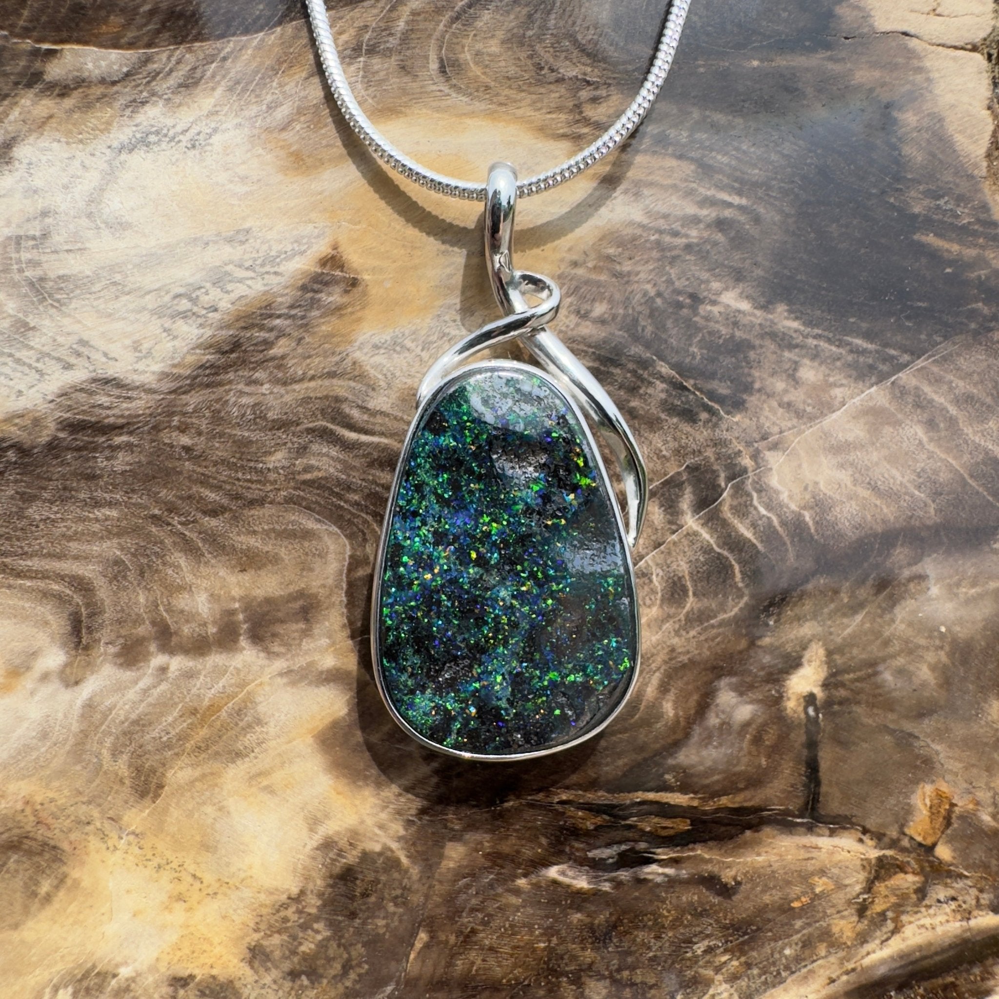 Carnavon Ember ~ Queensland Boulder Opal 925 Sterling Silver Pendant Necklace
