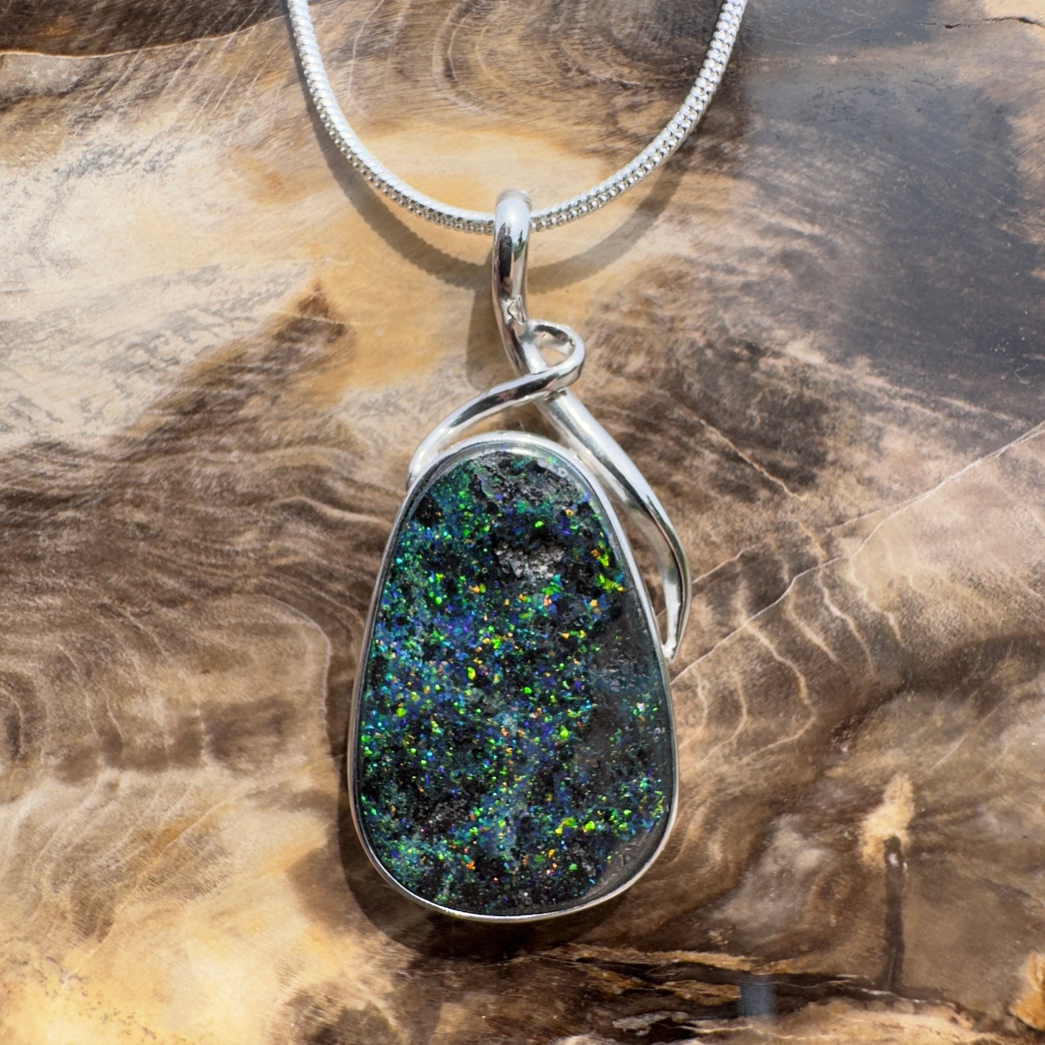 Carnavon Ember ~ Queensland Boulder Opal 925 Sterling Silver Pendant Necklace