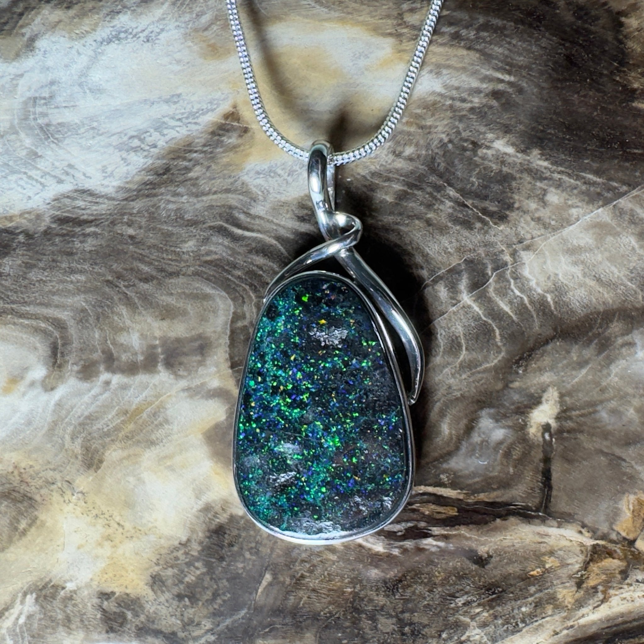 Carnavon Ember ~ Queensland Boulder Opal 925 Sterling Silver Pendant Necklace