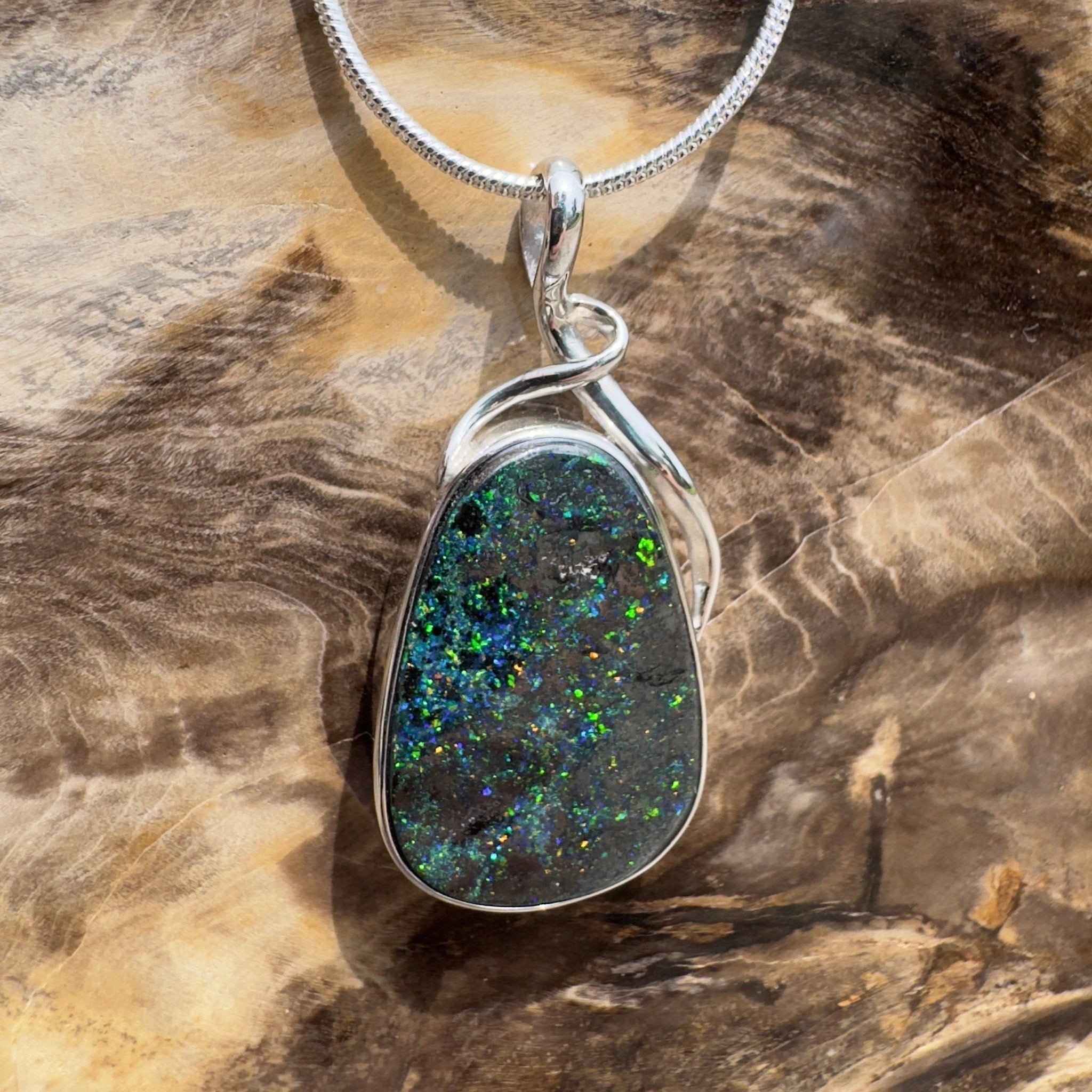 Carnavon Ember ~ Queensland Boulder Opal 925 Sterling Silver Pendant Necklace
